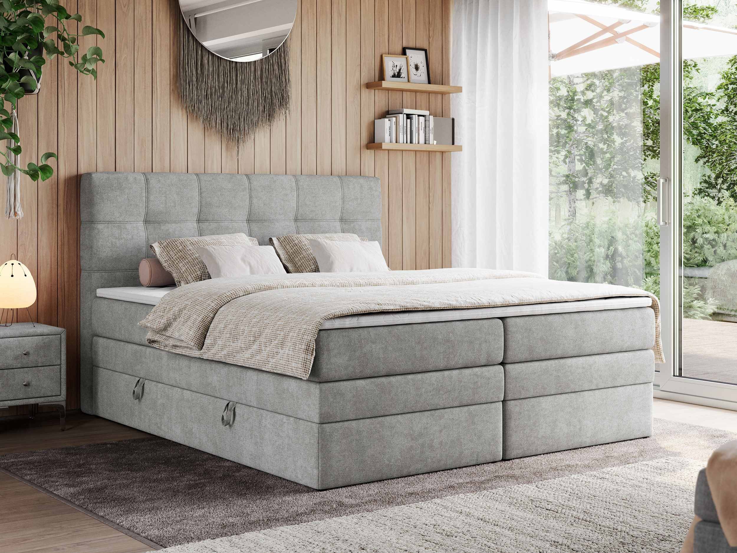 MKS MÖBEL Boxspringbett ERNI KING (T30-Schaum, Topper T25/Visco, Bettkasten), Polsterbett mit Bettkasten und fünf Matratzen - Stauraumbett