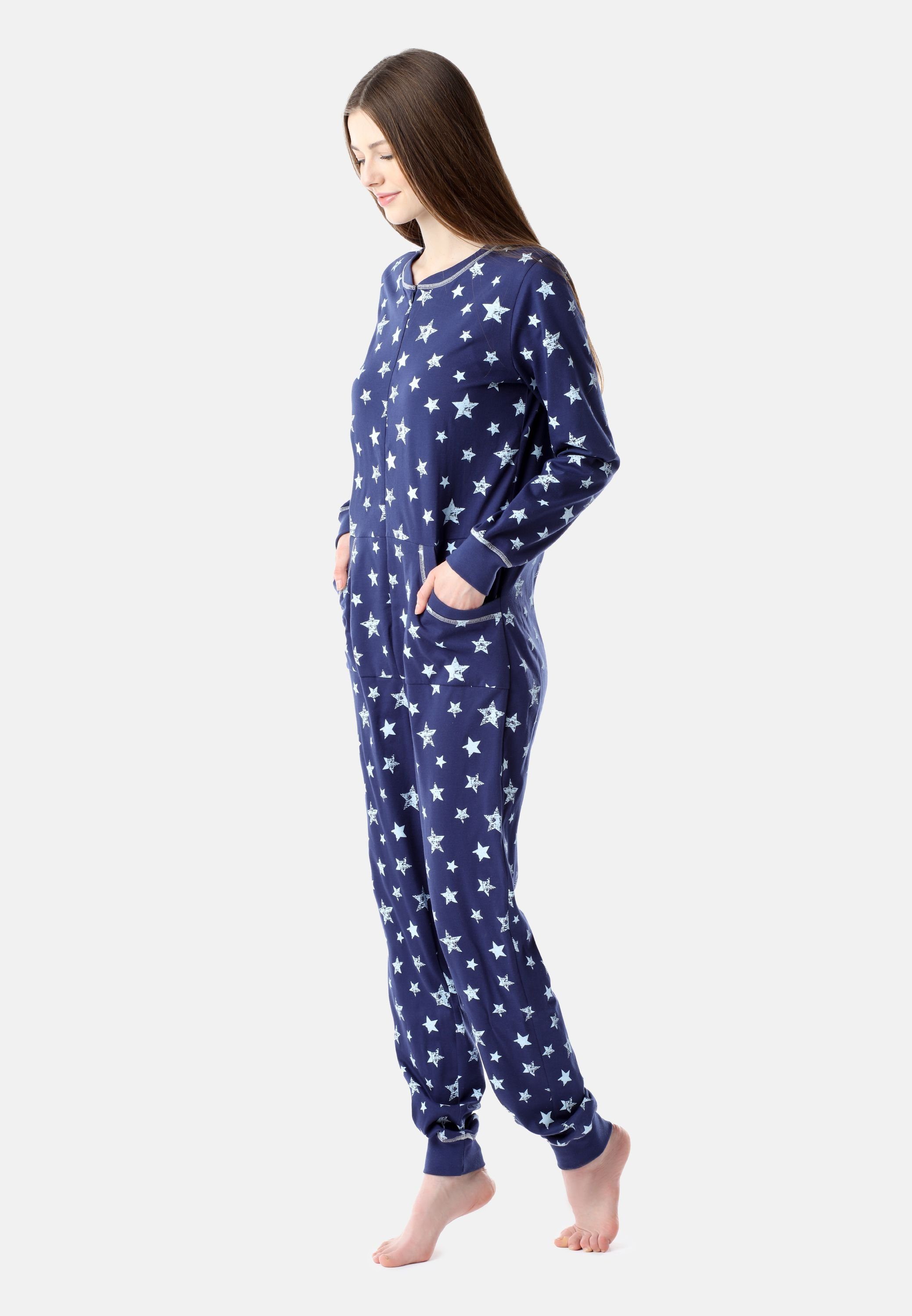 Schlafanzug BLV50-206 Schlafoverall Damen Marineblau/Blaue Sterne Pyjama Bellivalini