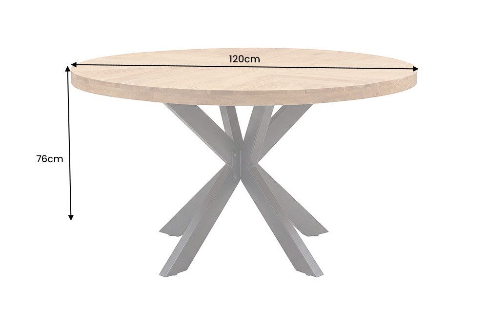 riess-ambiente Esstisch INFINITY HOME 120cm natur - Massivholz, rund, Parkettmuster, Metall (Einzelartikel, 1-St), schwarzes Sterngestell & für 4 Personen – ideal für Esszimmer & Küche