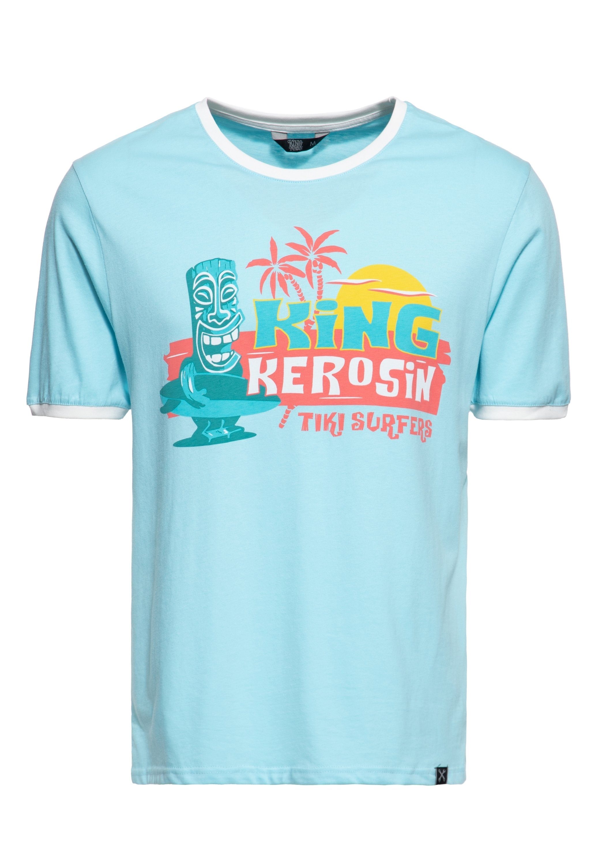 KingKerosin Print-Shirt Tiki Surfers (1-tlg) mit Hawaii-Tikki Design sky