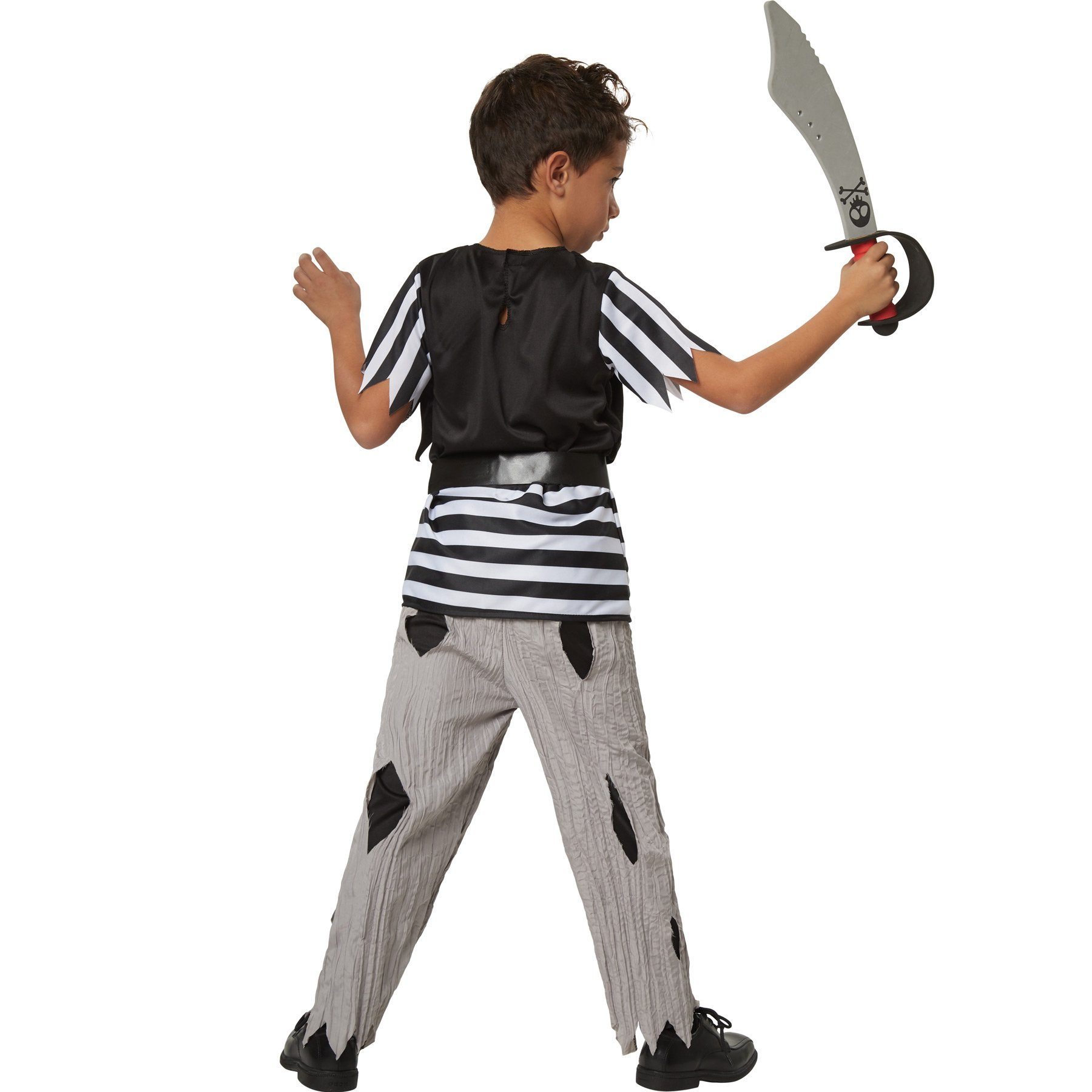 dressforfun Piraten-Kostüm Seeräuber, auch Freibeuter, in schwarz/weiß, Gr. 116 (5-6 Jahre), Gestreiftes Shirt mit kurzen Ärmeln, Angenähte ärmellose Weste