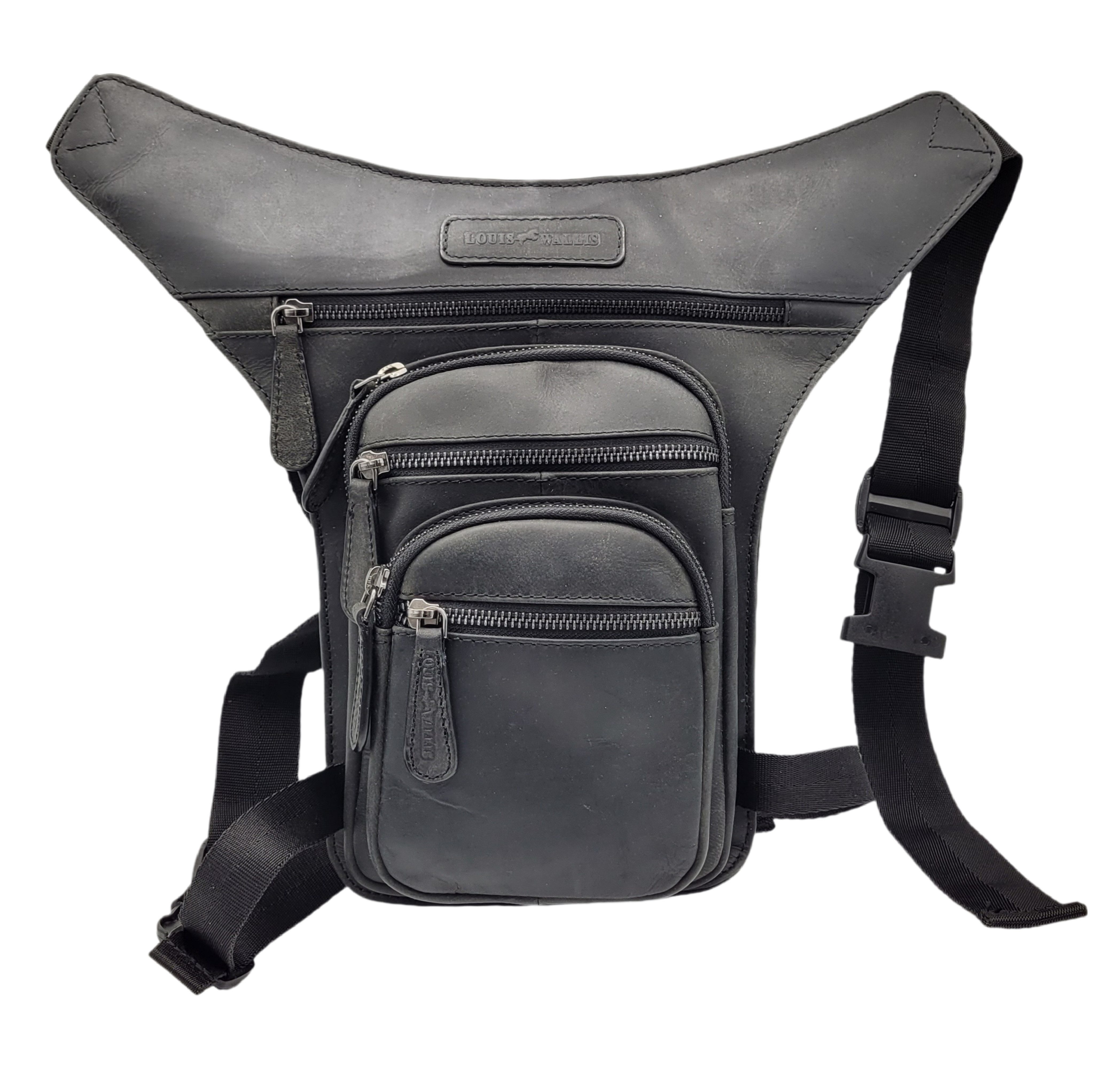 Lemasi Beintasche Leder Bauchtasche aus schwarzem Hunterleder – 5 Reißversc günstig online kaufen