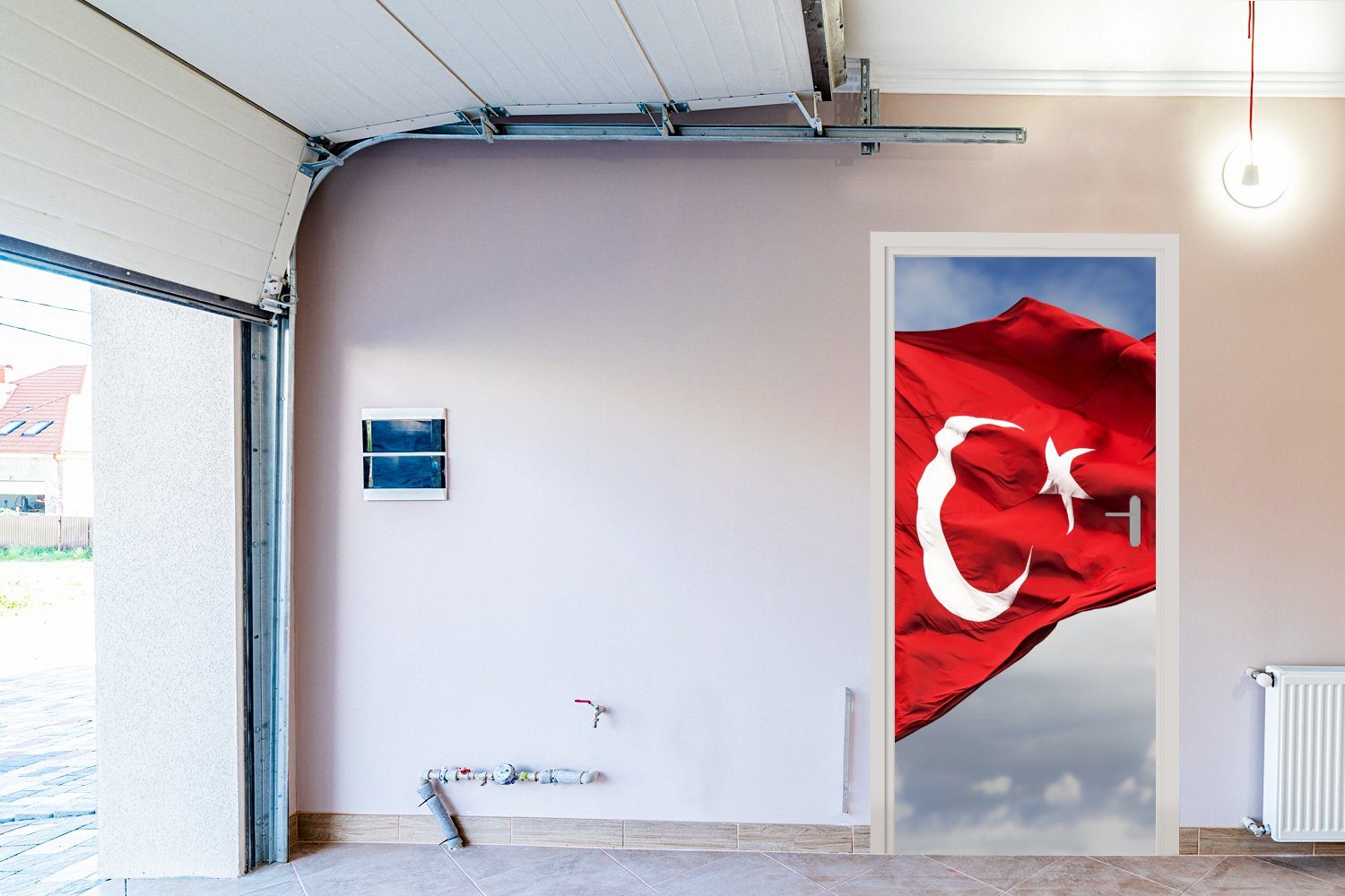 türkische für Flagge Wind, Matt, St), MuchoWow (1 Tür, Türaufkleber, Eine 75x205 bedruckt, im cm Fototapete Türtapete