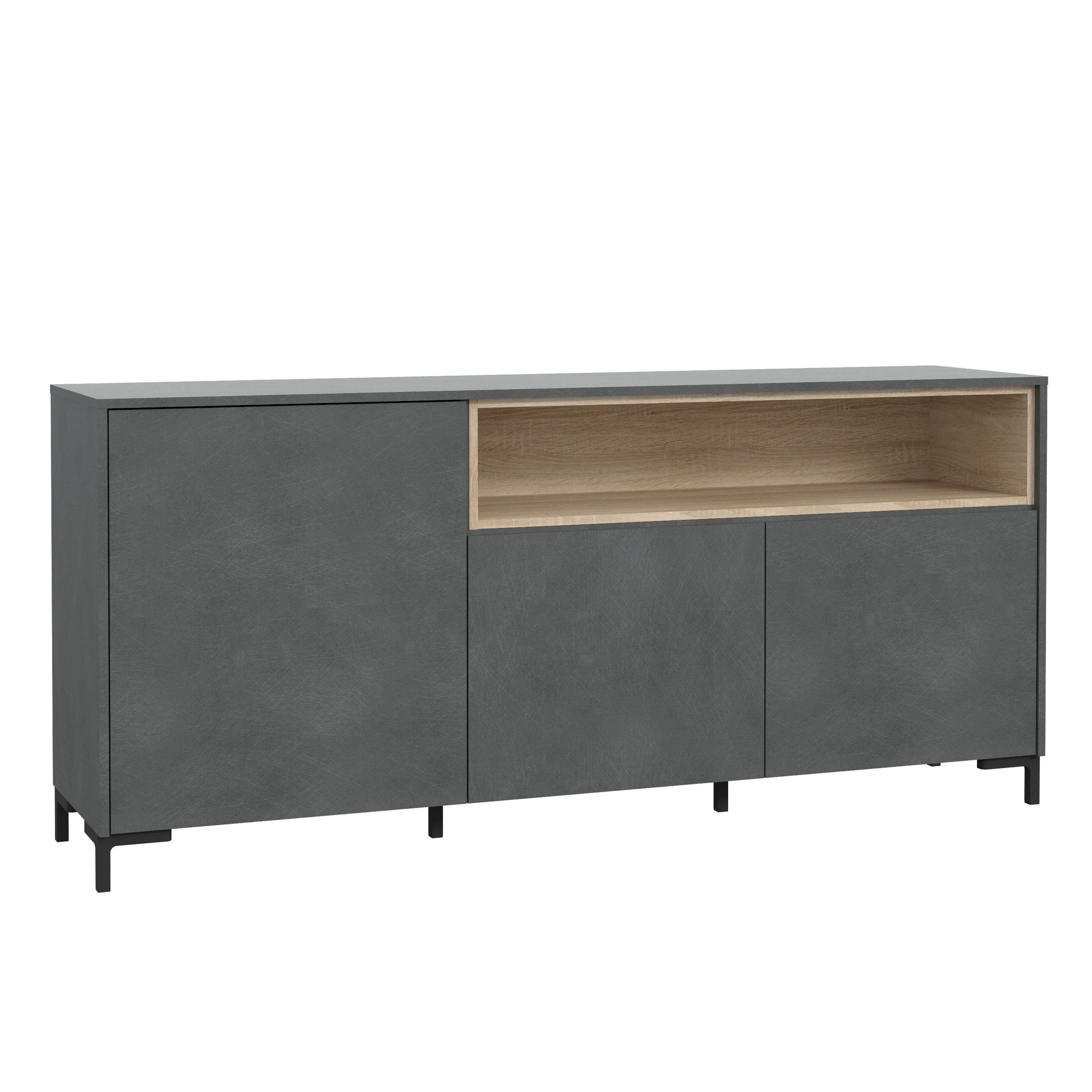 Newroom Sideboard Betonoptik Matera und Sonoma Eiche 173 cm, Sideboard Betonoptik Matera und Sonoma Eiche Modern Kommode Highboard