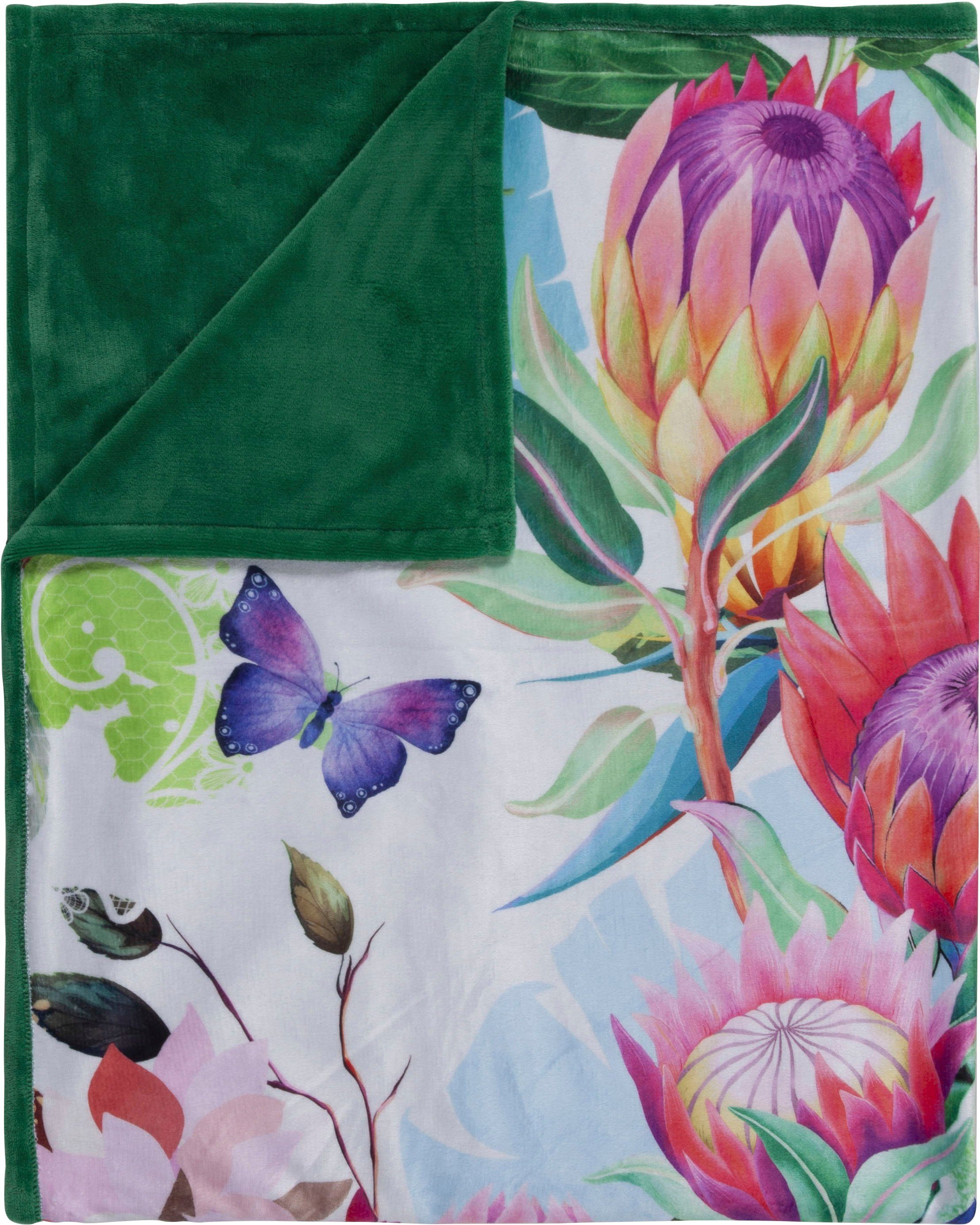 Plaid Chess, hip, Sehr Weich, Kuscheldecke, 130x160 cm, Wendeoptik, Mandala, Bunt, Grün