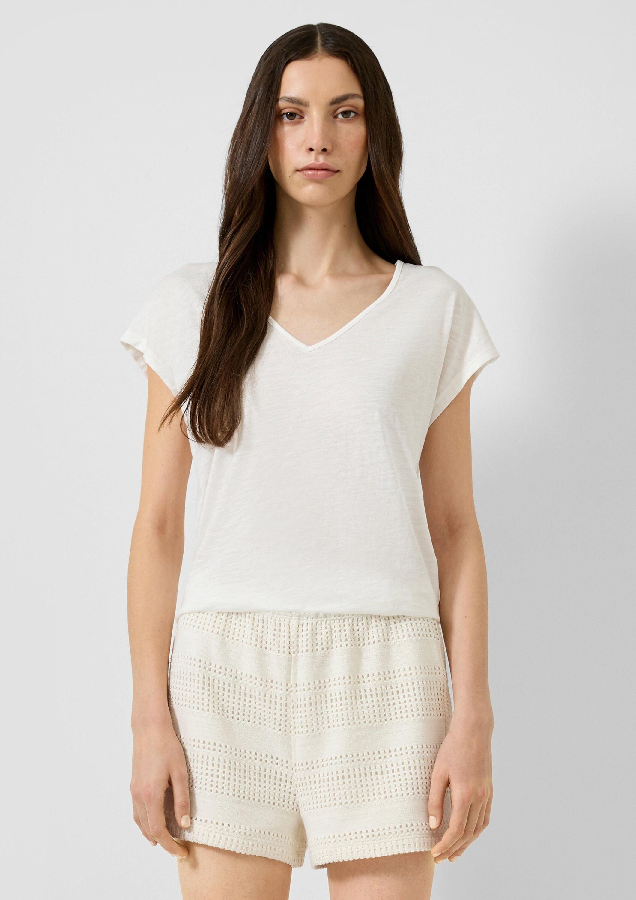QS Kurzarmshirt T-Shirt T-Shirt mit Spitzendetail