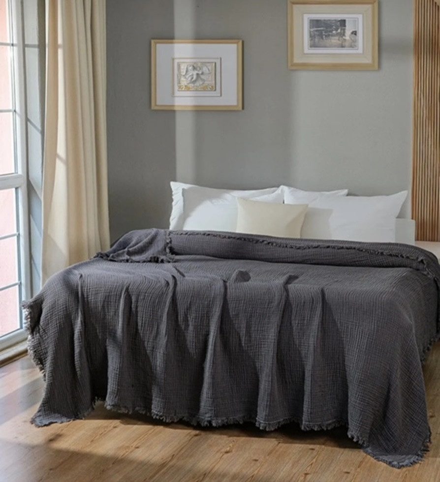 Wohndecke Musselin Wohndecke aus Biobaumwolle in Anthrazit, Sandiik, Super günstig online kaufen