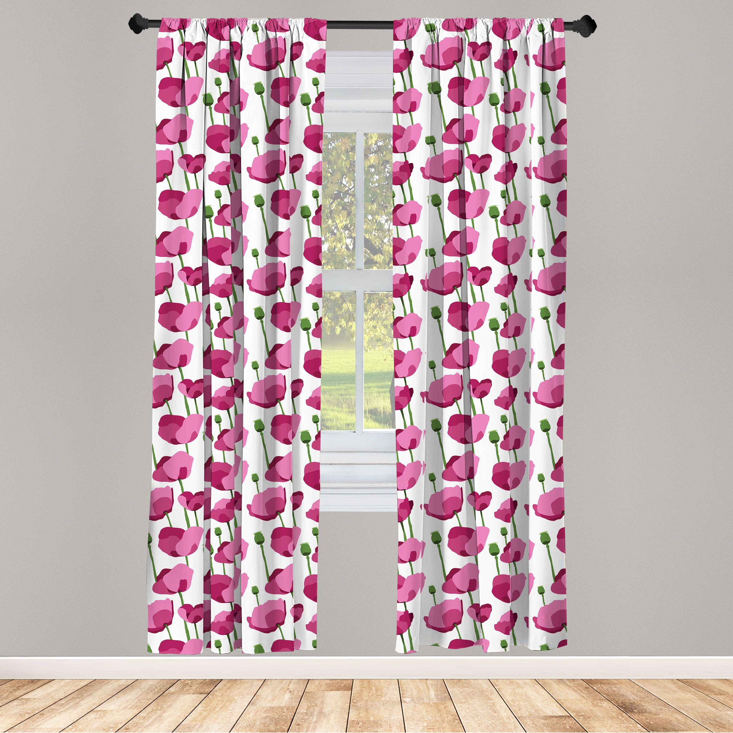 Gardine Vorhang für Wohnzimmer Schlafzimmer Dekor, Abakuhaus, Microfaser, Blume Empfindliche Frühlings-Blumenkunst