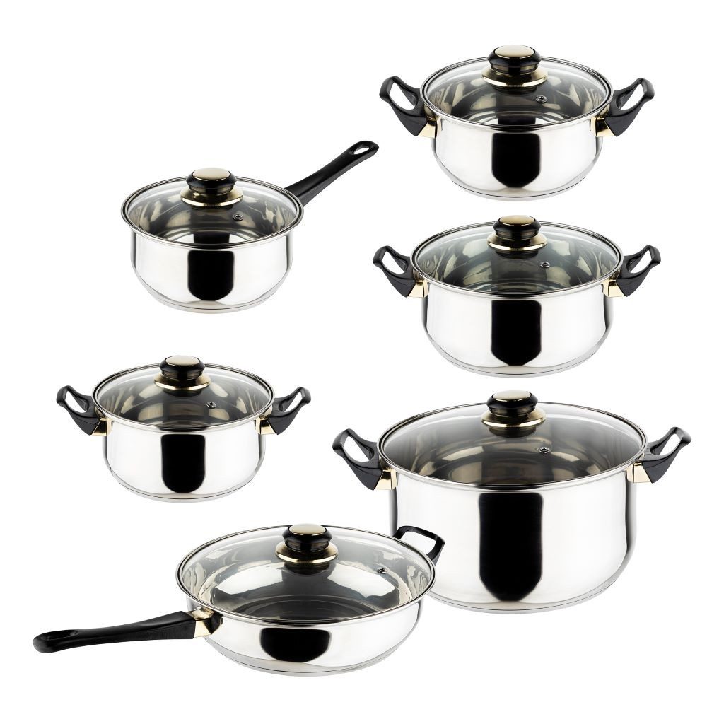 Haushalt International Topf-Set Haushalt International Kochtopf-Set 12tlg. aus Edelstahl mit Glasdecke