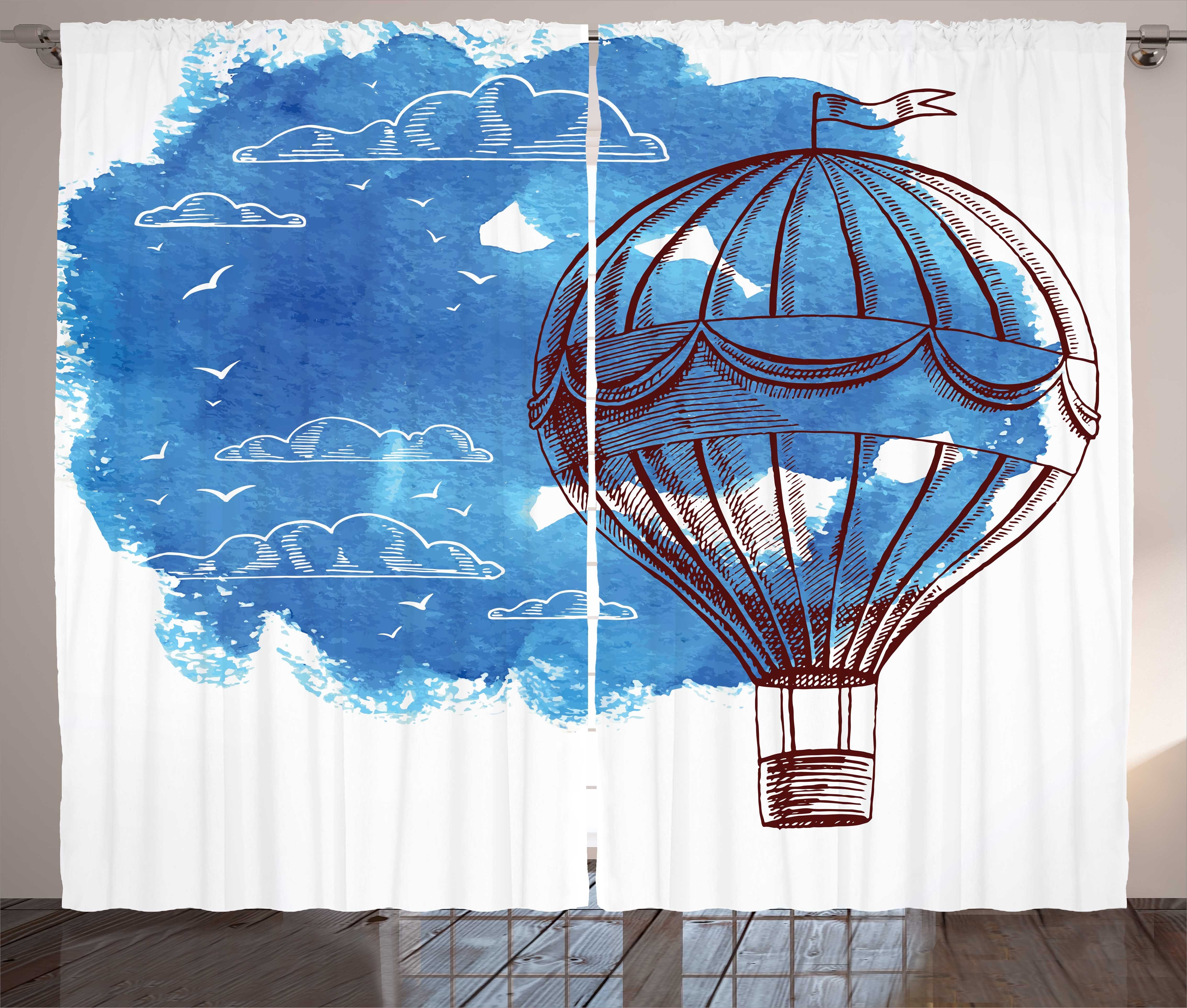 Gardine Schlafzimmer Kräuselband Vorhang mit Schlaufen und Haken, Abakuhaus, Zitat Bon Voyage Himmel Wolke Ballon