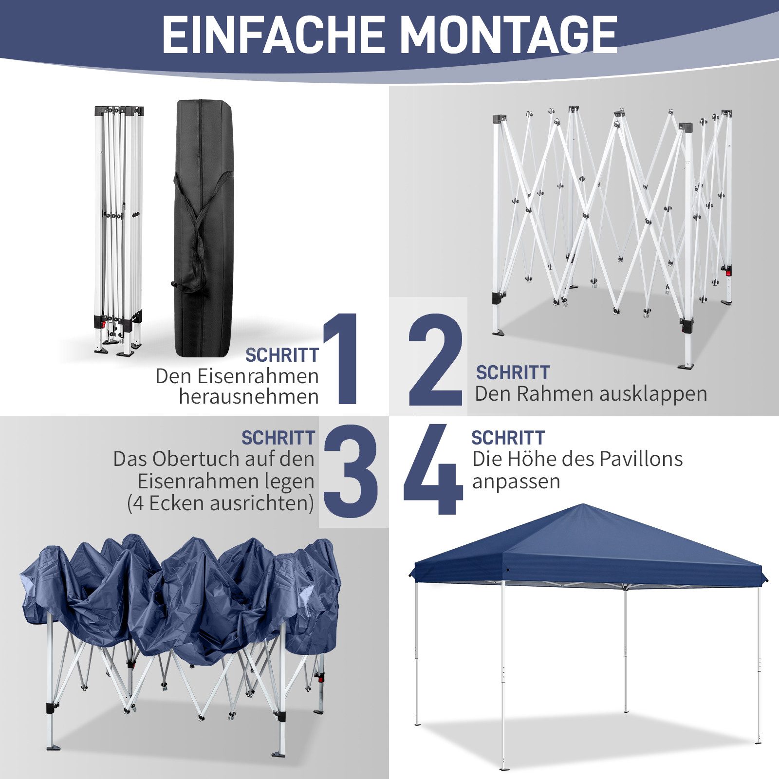 LALAHO Faltpavillon 3x3 m Gartenpavillon mit 4 Seitenteilen, Partyzelt mit 4 Sandsäcke, mit 4 Seitenteilen, UV-Schutz, Wasserdicht Faltpavillon, Winterfest Pop  – Bild 4 von 5