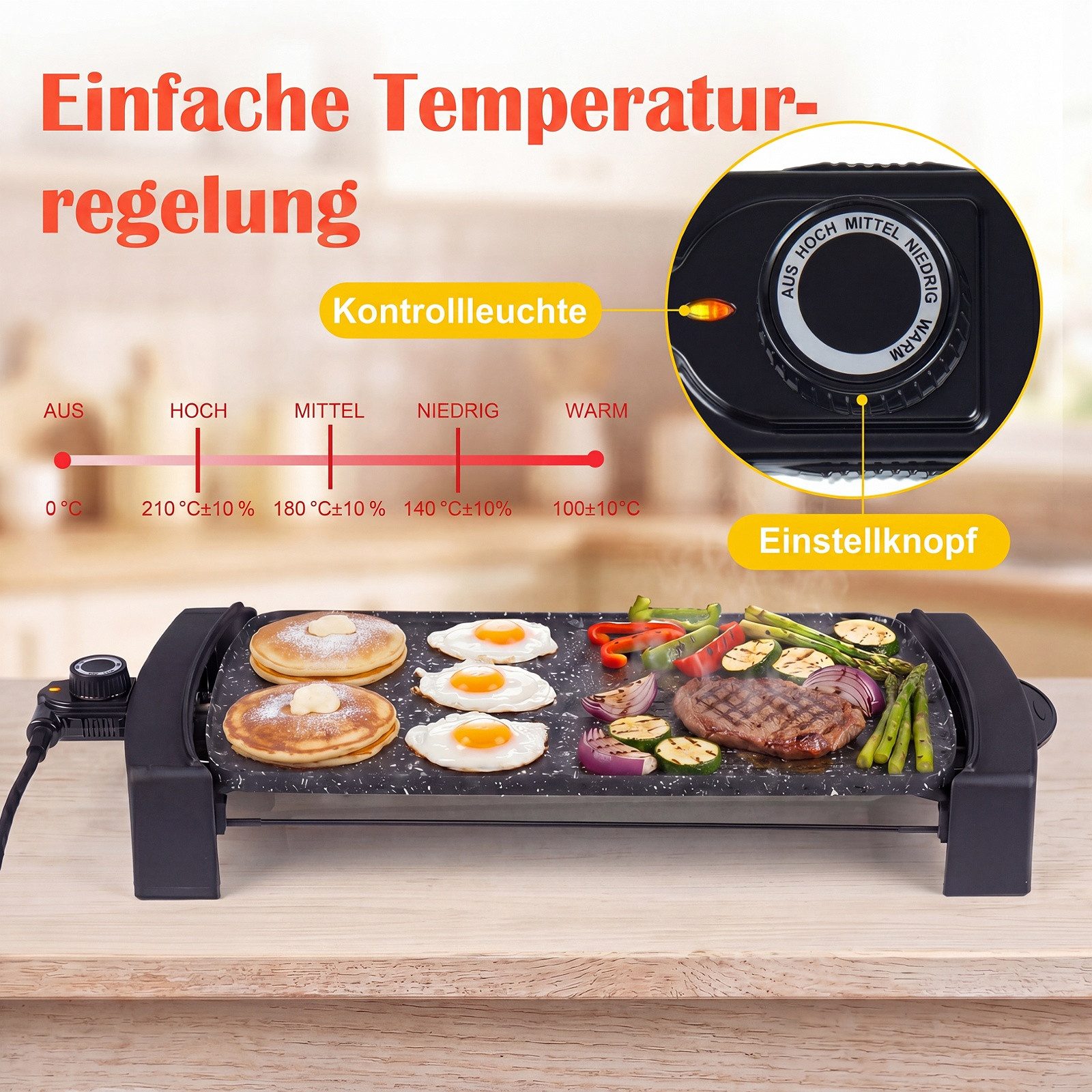 COSTWAY Elektrogrill, 2150 W, Tischgrill mit Doppelzone & Thermostat, 54x25cm