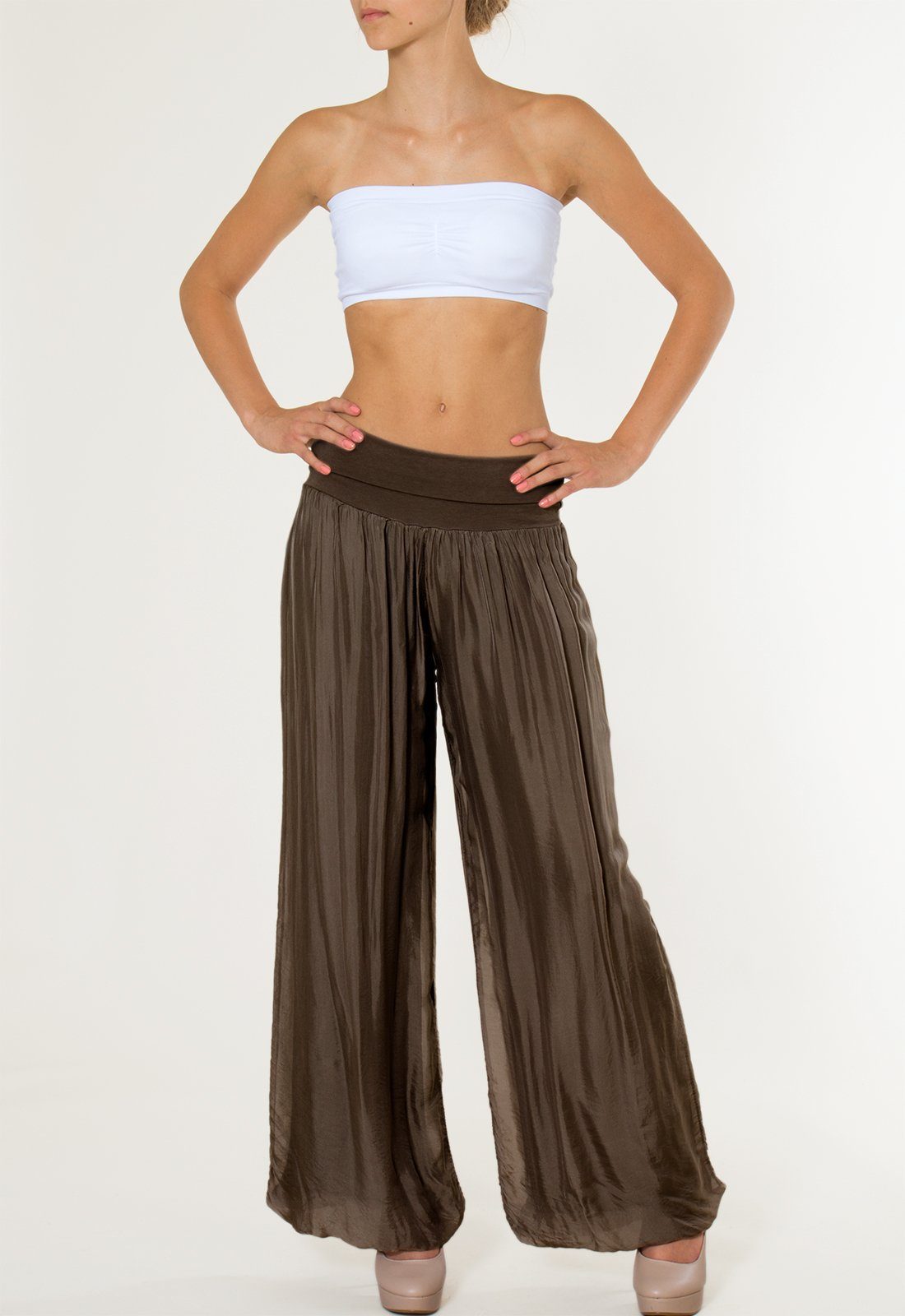 Caspar Palazzohose KHS010 elegante Damen Hose mit Seidenanteil Mit blickdichter Innenhose & hohem, figurfreundlichem Stretch Bund