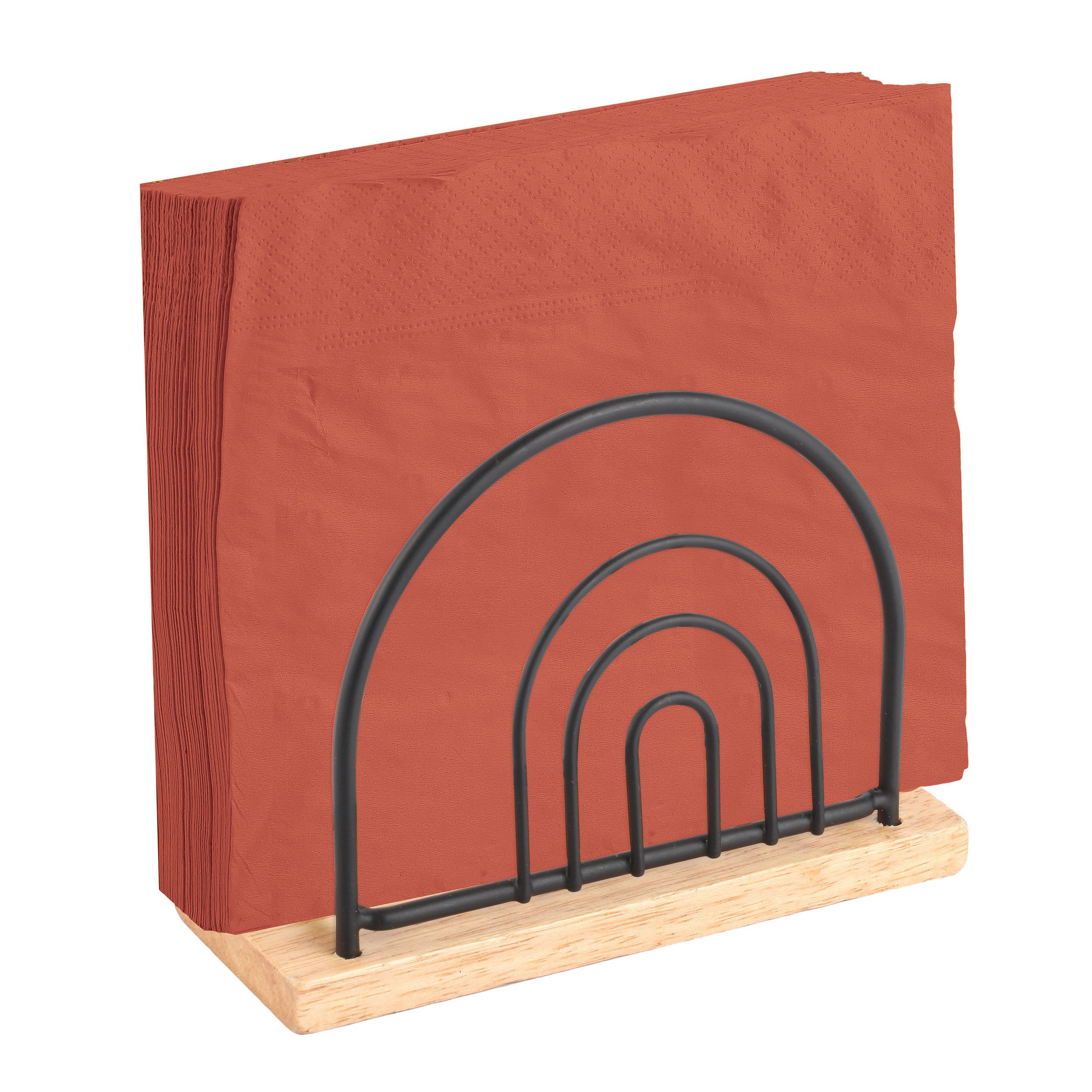 MSV Serviettenhalter Serviettenhalter Holz Serviettenablage Serviettenständer Bambus, Stahl, Bambus, eleganter Bistro Look, Metall matt schwarz, Bambus