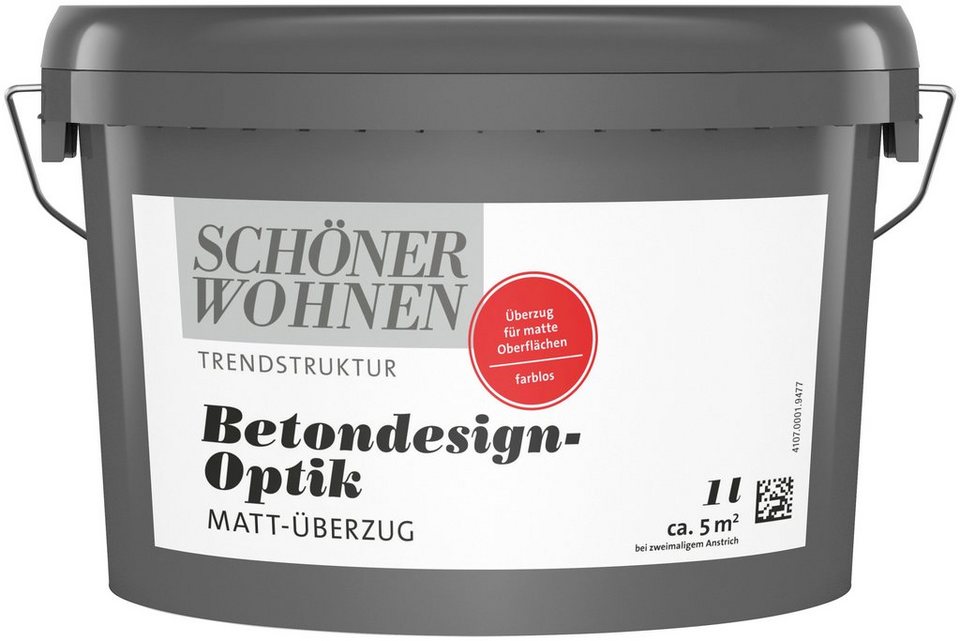 SCHÖNER WOHNEN FARBE Klarlack TRENDSTRUKTUR Betondesign-Optik, 1 Liter,  Matt-Überzug für die SW Betondesign-Optik