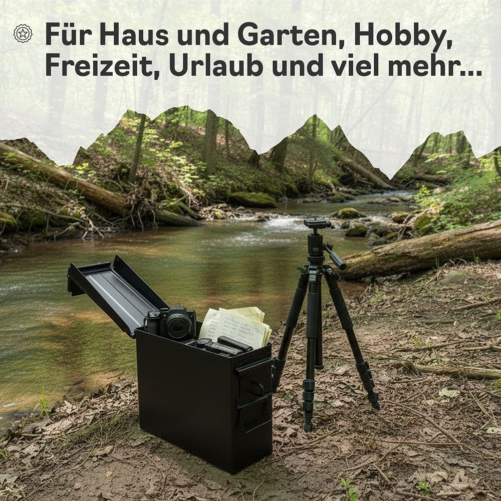 Trucky Aufbewahrungsbox Ammo Box Munitionsbox Box Metallkiste Metallbox Schwarz Metall – Bild 4 von 5
