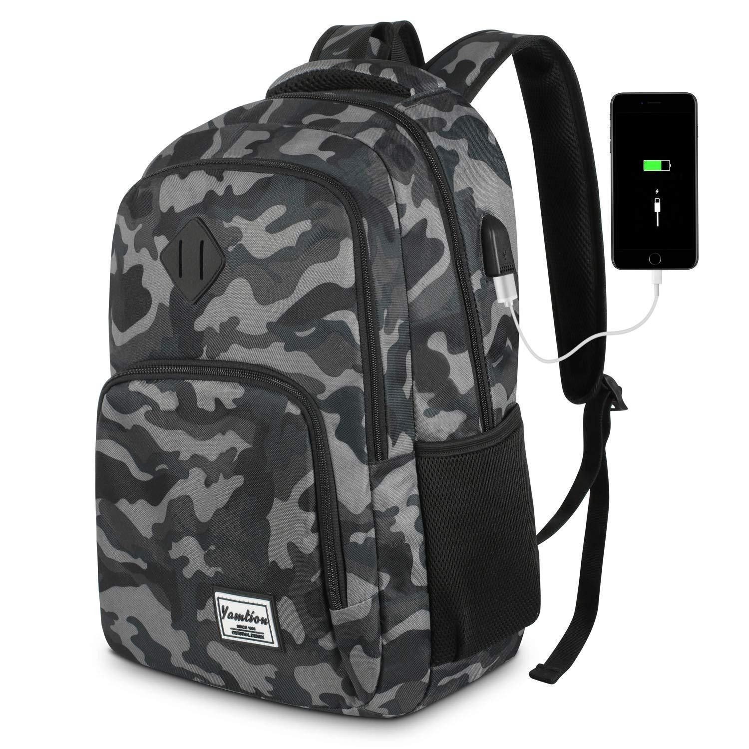 LuxusKollektion Schulrucksack Herren Rucksack USB Camouflage Schwarz 35L