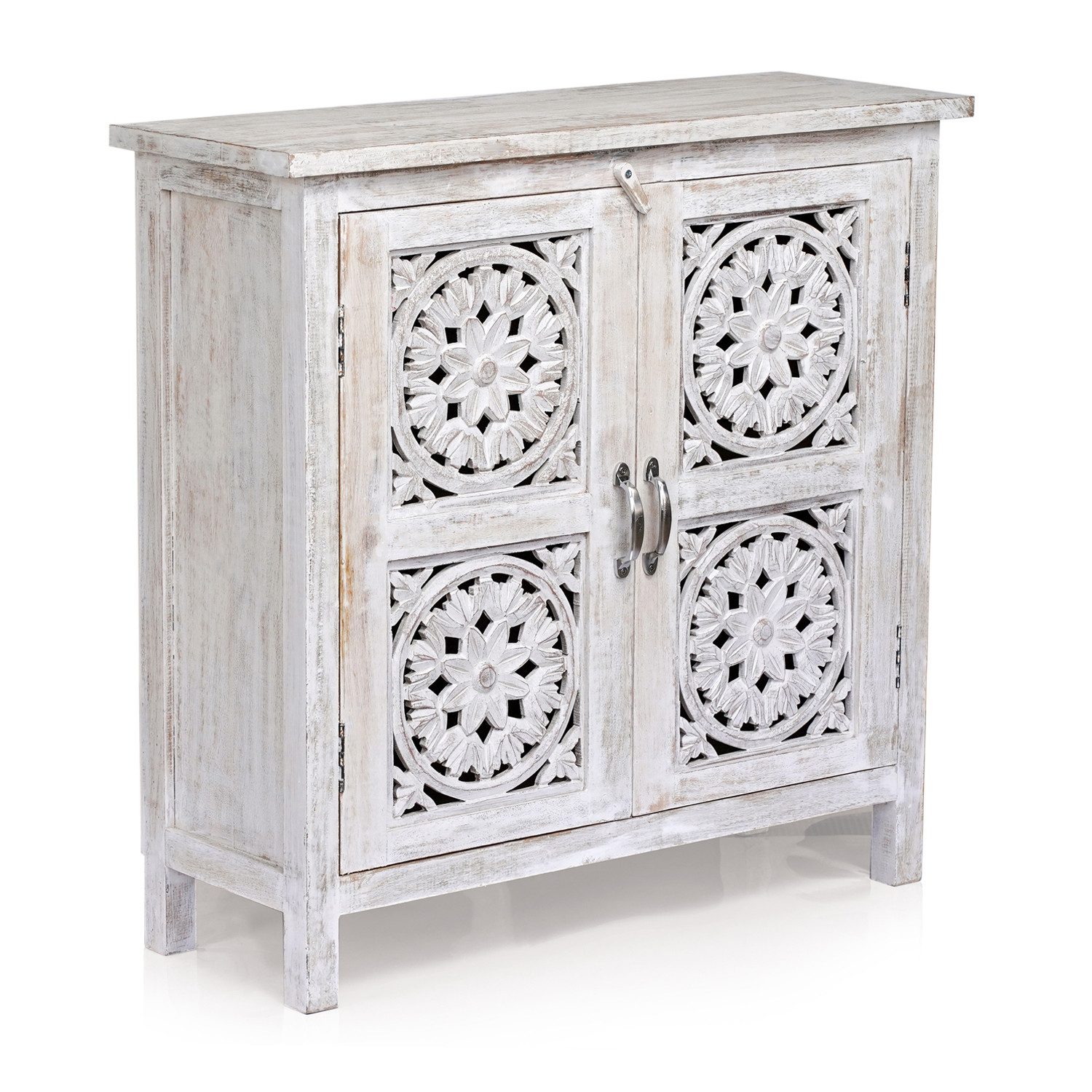 Marrakesch Orient & Mediterran Interior Kommode Landhaus Kommode Ezra weiss 76cm (1 St), Handarbeit