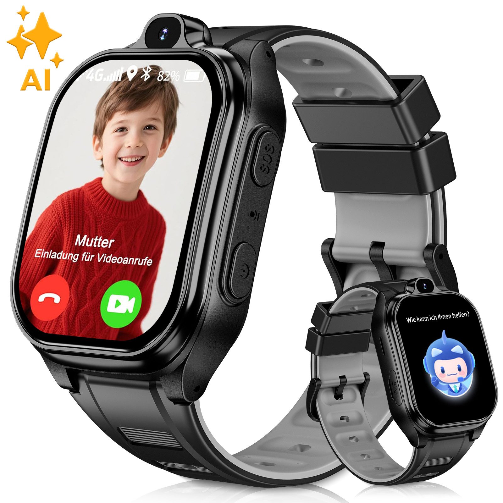 Ralio 2025 Neue AI Smartwatch Kinder, mit GPS und 4G HD-Videoanrufe Smartwatch (2 Zoll) Kinderuhr mit fünf Ortungsmethoden, S0S, Anti-Verlust-Funktion, Klassenmodus, GPS Tracker Kinder,Die Lieblingsgeschenke der Kinder!