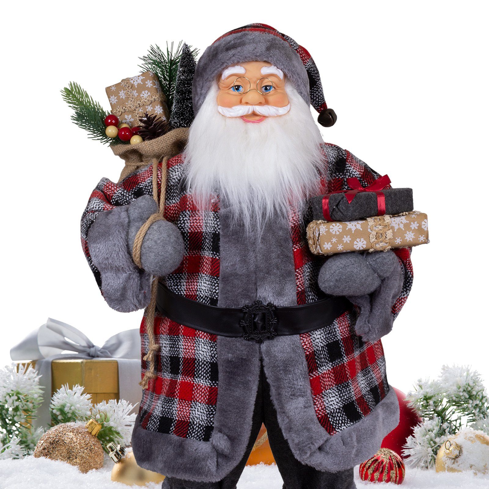 Christmas Paradise Weihnachtsmann Finn, 4 Größen (30-80cm) (Deko Figur, 1 St), grau-rot – Bild 4 von 5