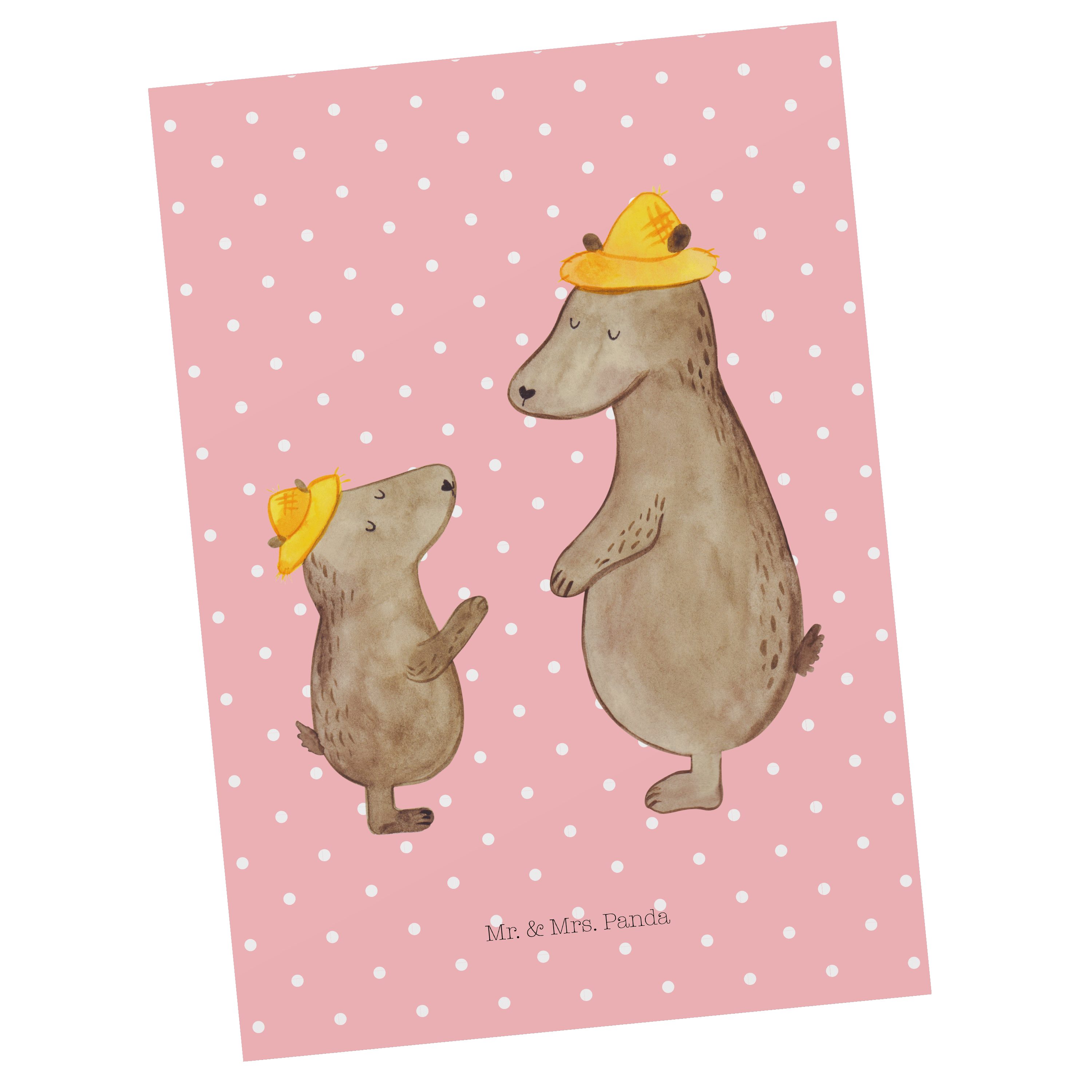 Mr. & Mrs. Panda Postkarte Bären mit Hut - Rot Pastell - Geschenk, Danke Papa, Einladung, Family | Grußkarten