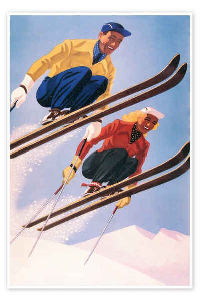 Posterlounge Poster Vintage Ski Collection, Skispringer, Vintage Illustration