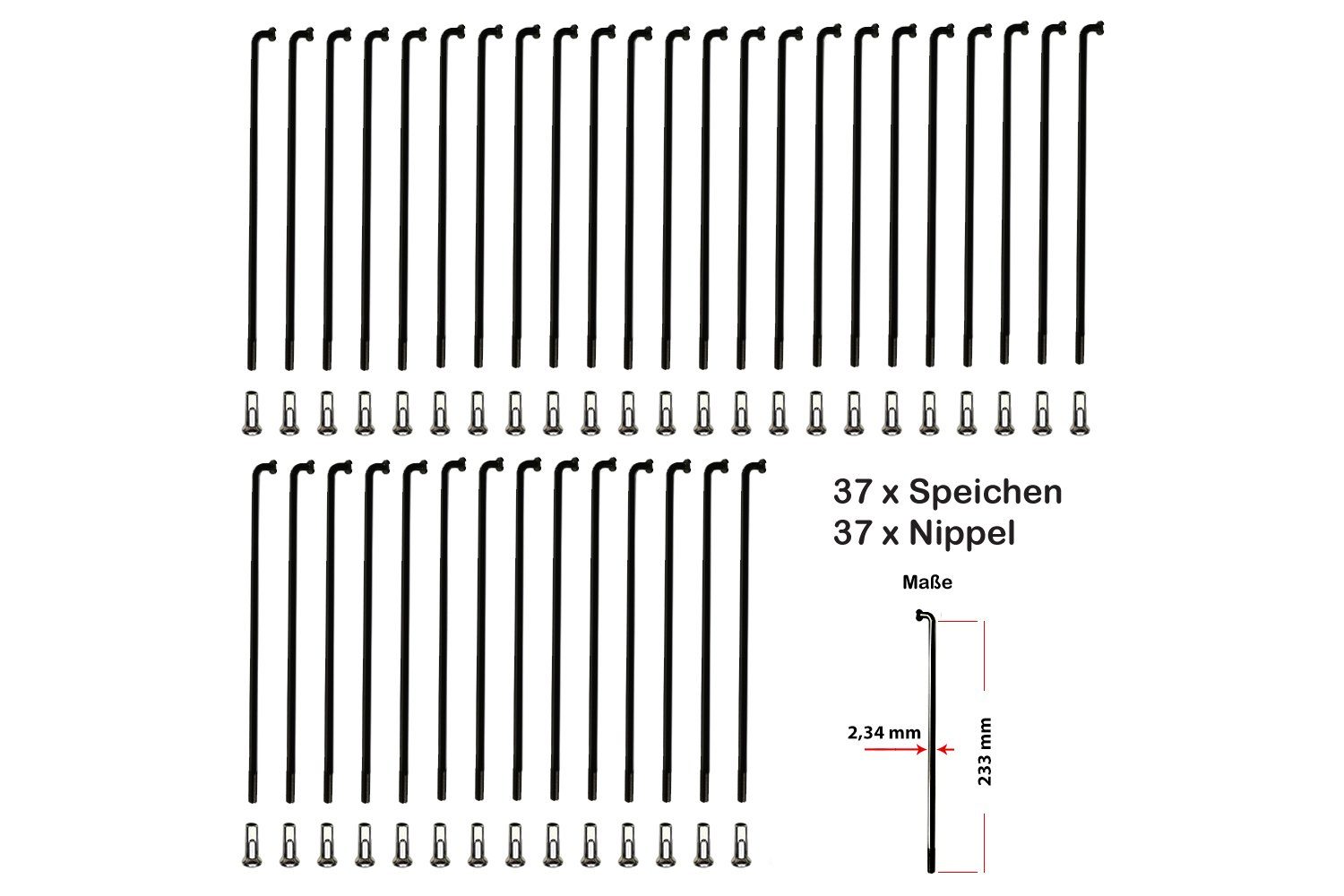 Büchel Fahrrad-Laufrad 37 Stück Fahrrad Speichen 233mm lang Ø 2,34 mm