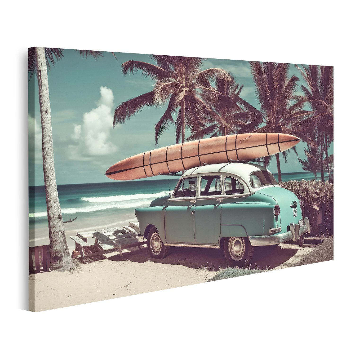 islandburner Leinwandbild Altes Auto Surfbrett Altes Auto Surfbrett Bilder
