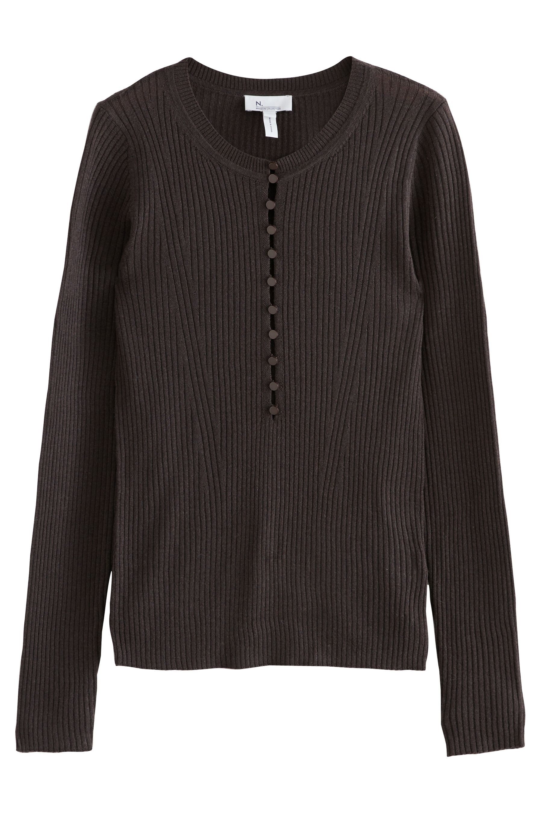 Next Strickpullover Gerippter Henley-Pullover aus 100 % Merinowolle (1-tlg) günstig online kaufen