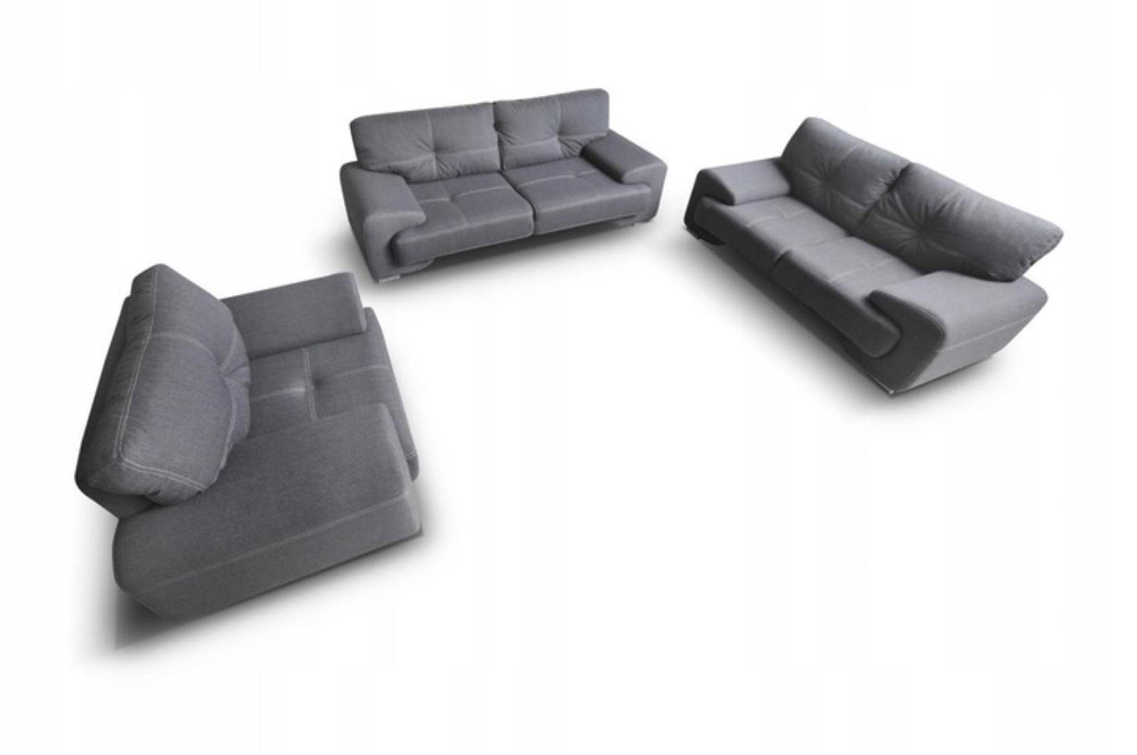 Beautysofa Polstergarnitur NEMO, (Sessel + Zweisitzer + sofa, Couchgarnitur 135 / 190 / 230 cm), inklusive Wellenunterfederung, bequemer Sitz, Chrombeine Grau