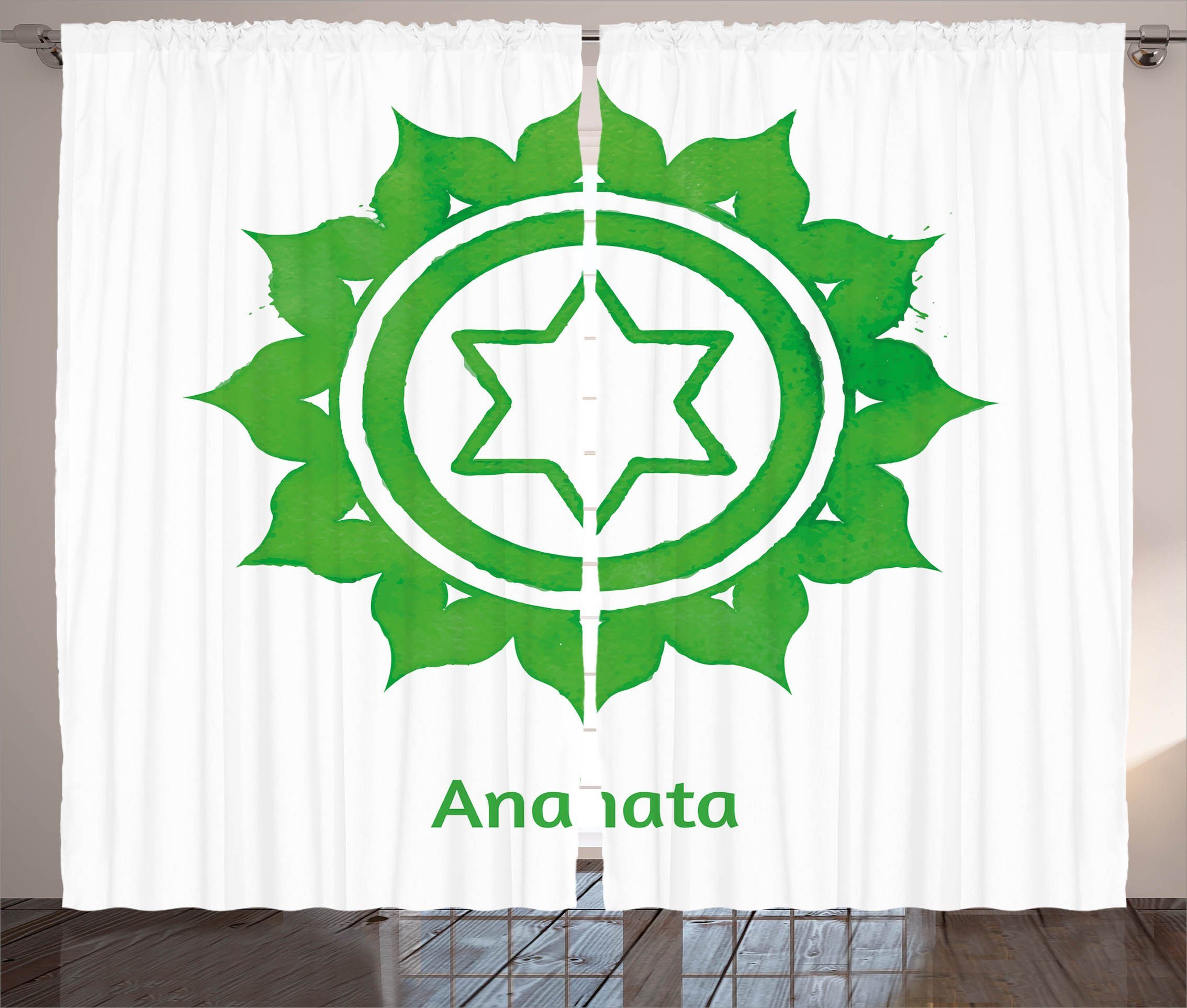 Chakra Gardine Grün Haken, Vorhang Schlafzimmer Abakuhaus, und Schlaufen mit Kräuselband Meditation