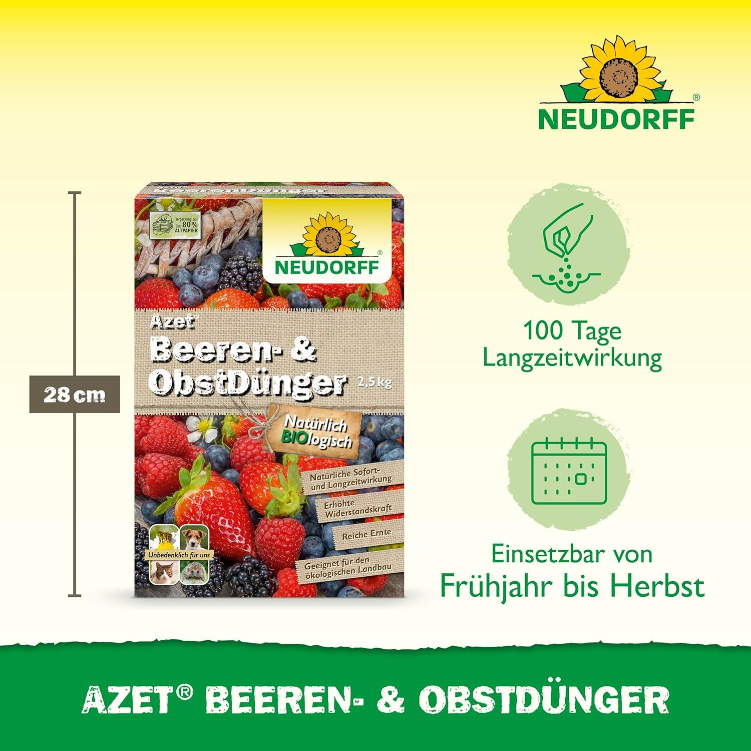 Neudorff Obstdünger Azet Beeren- & ObstDünger 2,5 kg, organischer Langzeitdünger mit Sofort- & Langzeitwirkung, Himbeer & Erdbeer Dünger aus natürlichen Rohstoffen