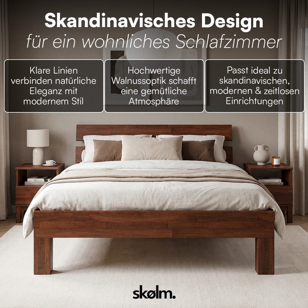 skølm Massivholzbett Floki aus Eiche mit Bettkopf, natur geölt (Walnussoptik), verfügbar in 140/180 x 200 cm