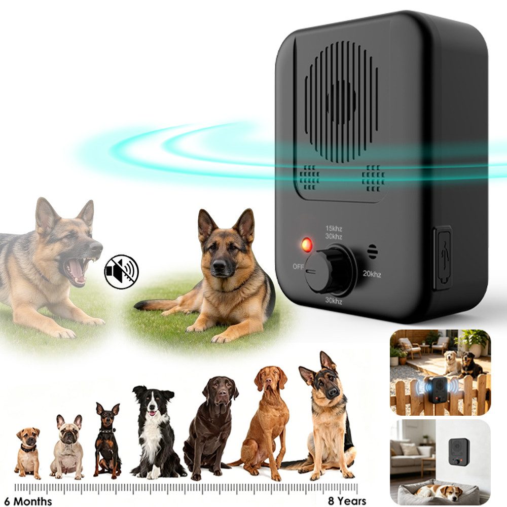 PRIISF Hundetraining Ultraschall Anti Bell Gerät Hunde Antibell Hundetrainer, (Automatischer Ultraschall Abschreckungsgerät gegen Hundebellen, Abschreckmittel Hunderindenstopper Hunde Anti Bellgerät Bellenstopper), Wiederaufladbar Ultraschall Hundeabwehr mit Frequenze für Innen Außen