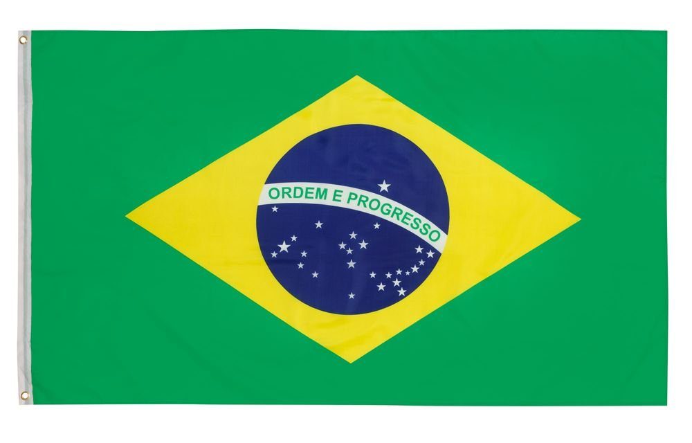 Fahnenmast), Brasilianische 2 Fahne PHENO für 150 (Hissflagge Nationalfahne Messing cm Flagge Inkl. FLAGS Flagge x Ösen Brasilien 90