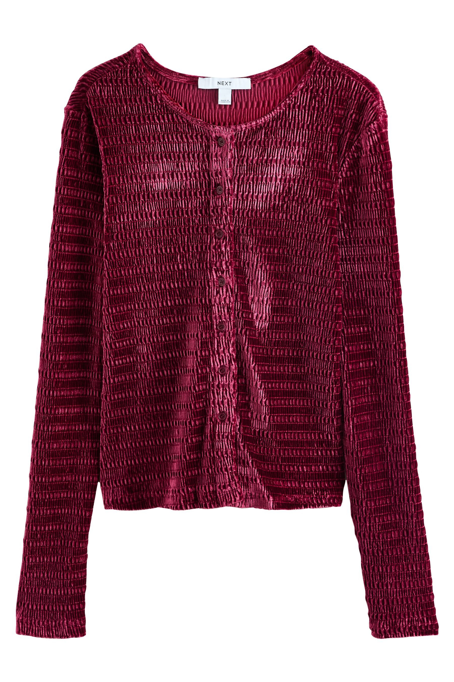 Next Strickjacke Langärmelige, geraffte Samt-Strickjacke (1-tlg)