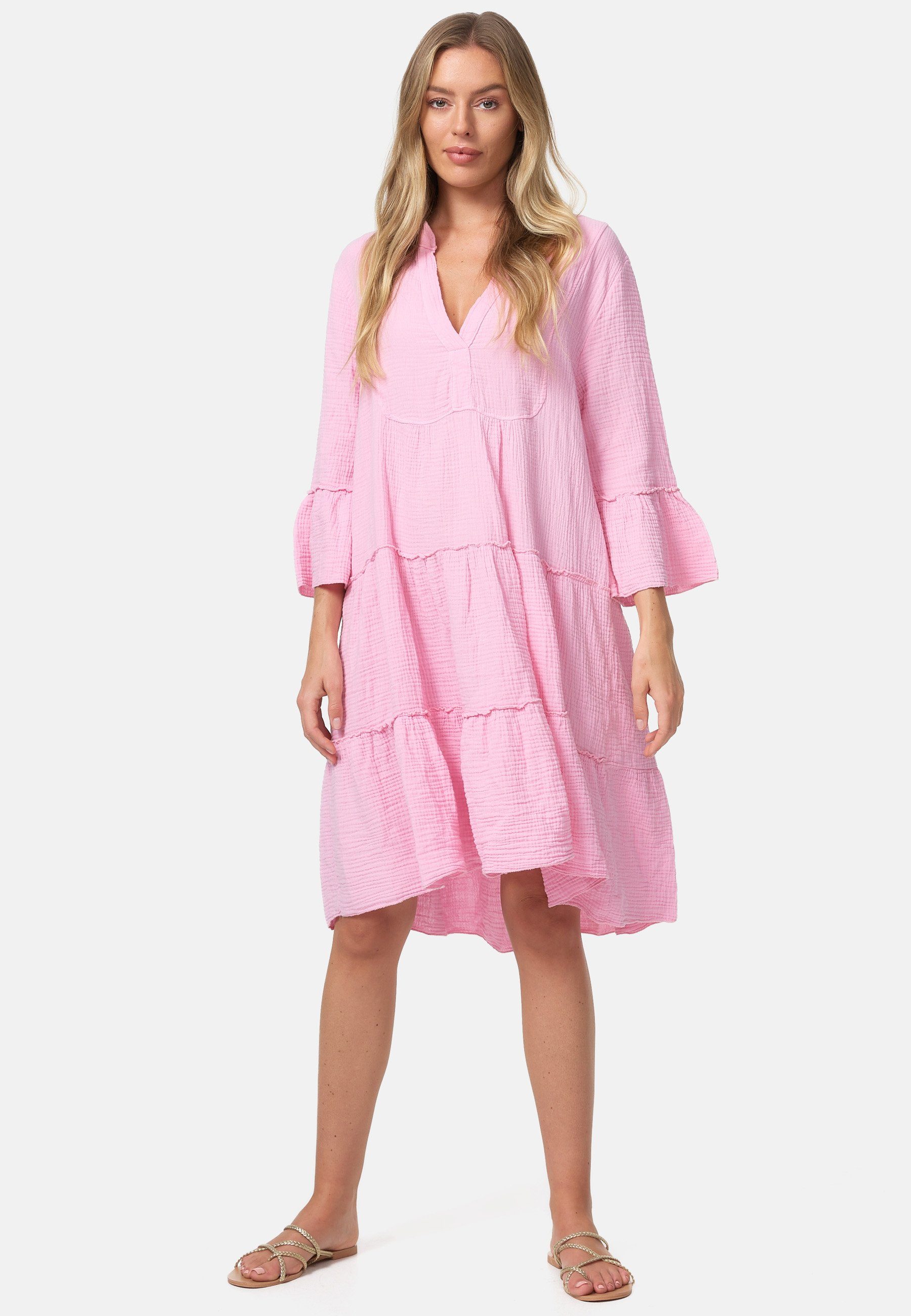 Rayshyne Sommerkleid PM39 (Leichtes Sommer Minikleid aus Musselin mit Rüschen) Musselin, Baumwolle, Rüschen, 3/4 Ärmel, Oversize – Bild 2 von 5