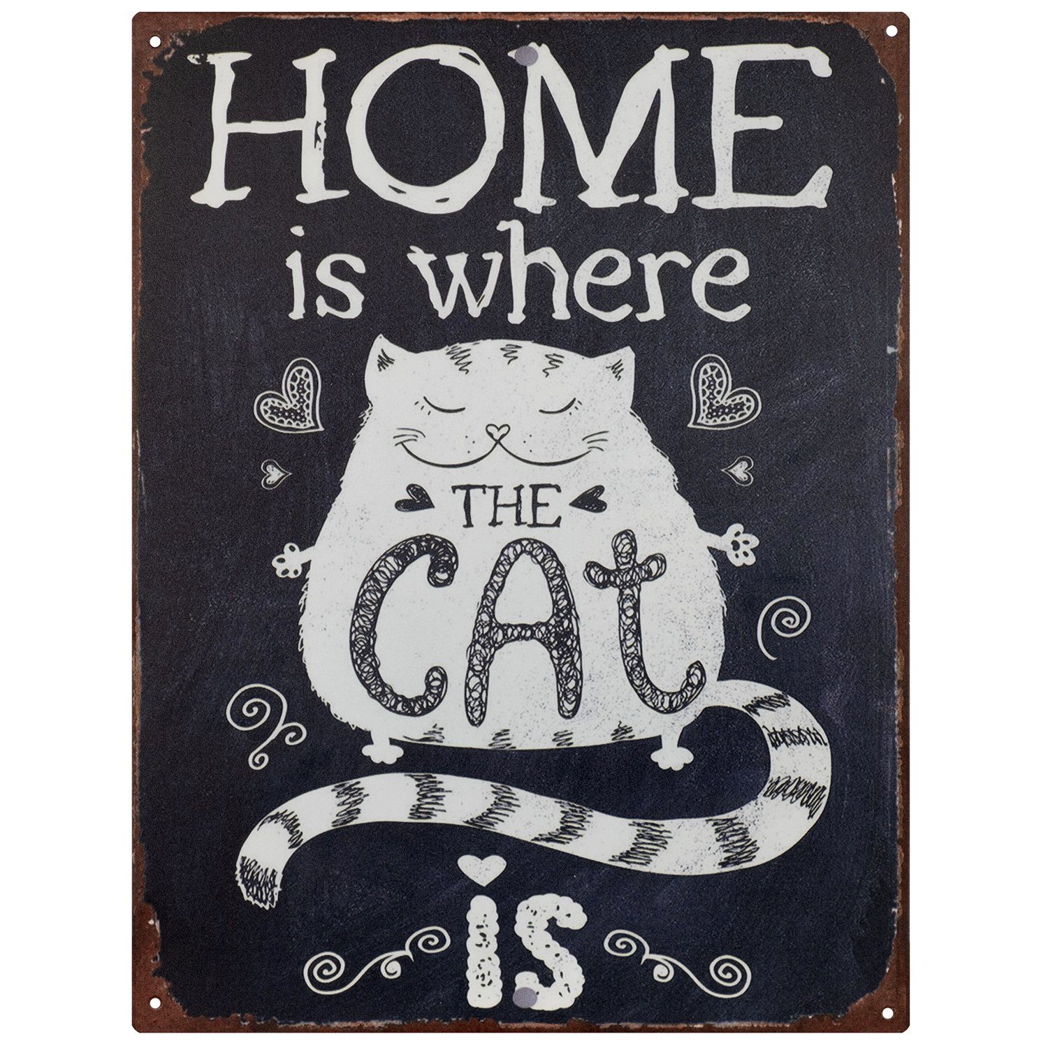 Metallschild Blechschild Home Is Where The Cat Is