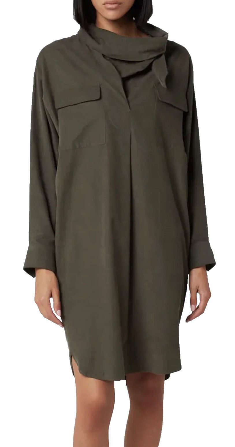 KENZO Midikleid Hemdkleid Cowl Neck Collar Midi Shirt Hemdblusenkleid Drapierter Cowl Neck mit Knopf-Detail
