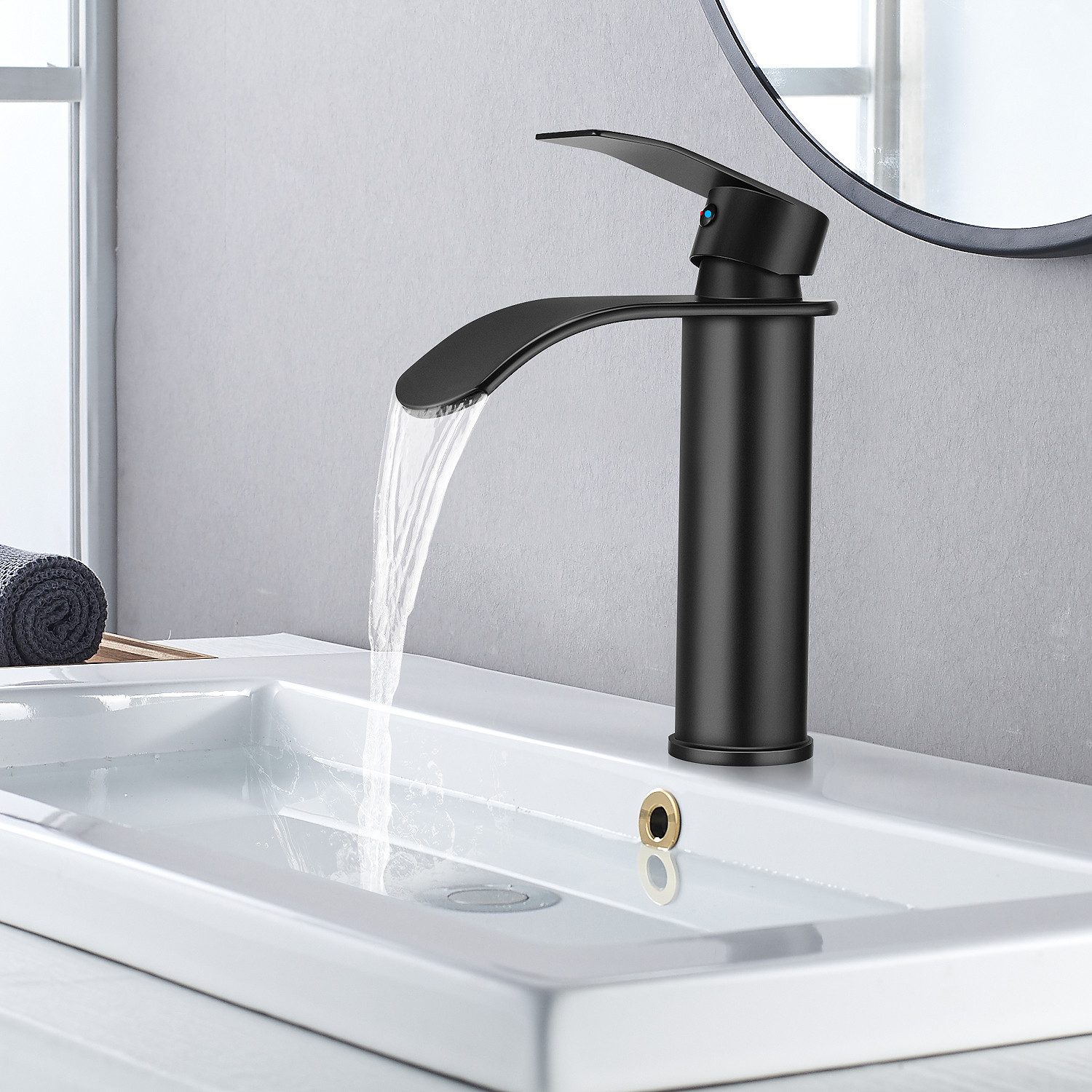 OULENBIYAR Waschtischarmatur Hoch Schwarzer Wasserhahn Bad 20cm, Wasserhahn fürs Bad aus Edelstahl Hoch Waschtischarmatur Armatur Waschbecken Waschtisch, Edelstahl 304