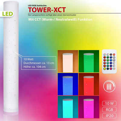 Maxkomfort LED Stehlampe Tower-XCT, LED fest integriert, Farbwechsler, RGB, Stehleuchte, Eckleuchte, Corner, RGB, Dimmbar, Music Sync, DIY, LED, Lichtsäule, Farbwechsel, Farbig, Fernbedienung