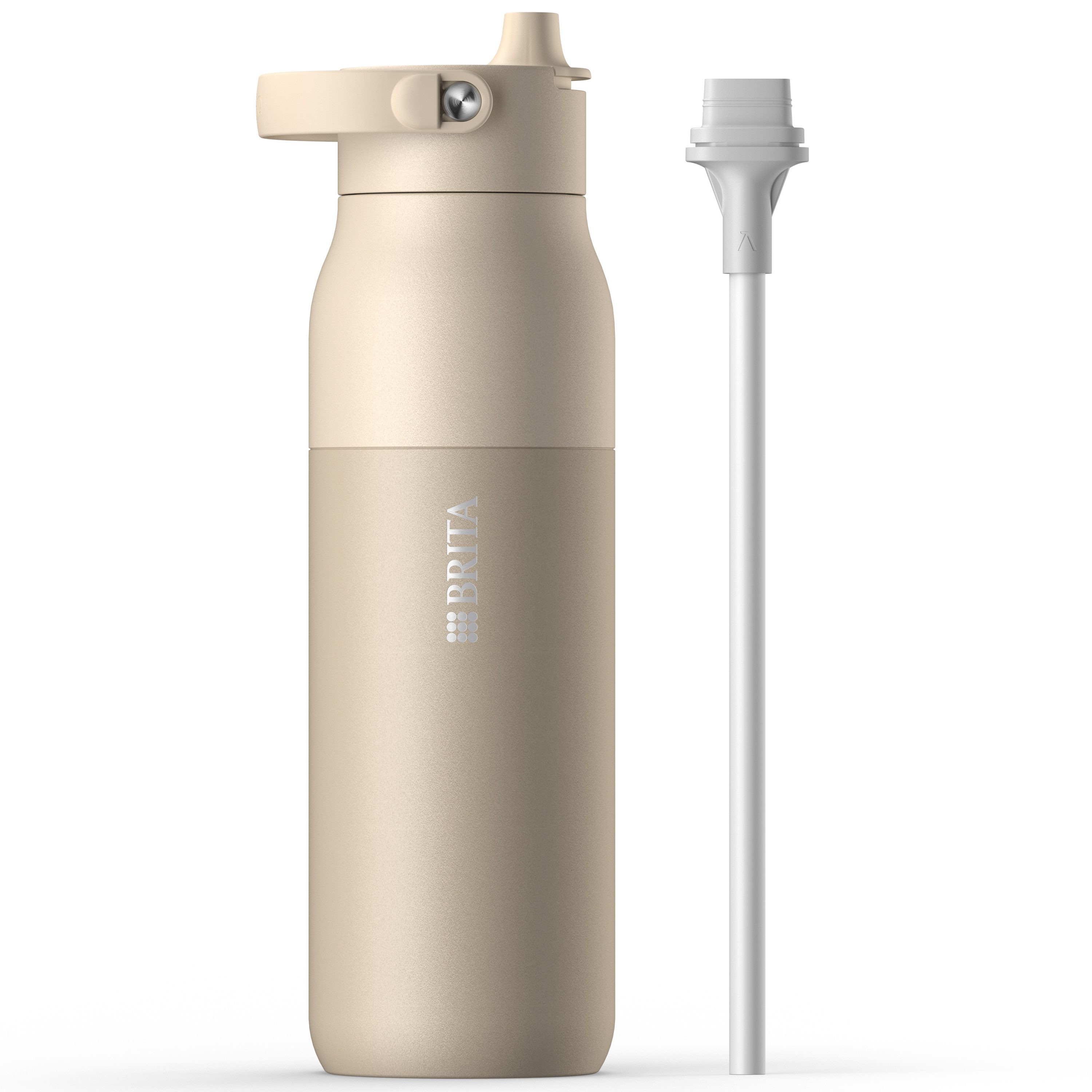 BRITA Trinkflasche BRITA LARQ Essential Trinkflasche (1L) mit Strohhalm, Edelstahl Wasserflasche mit doppelwandiger Isolierung - hält 24h kalt