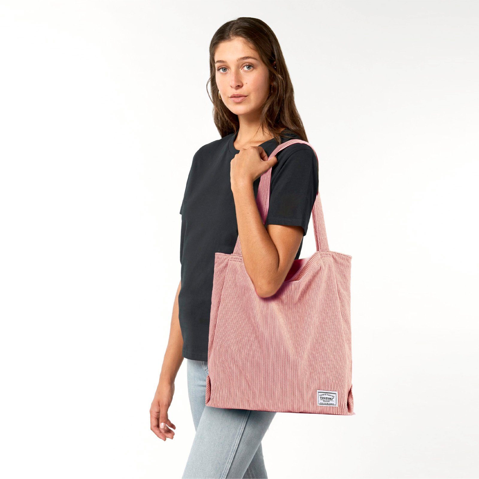 Damen, mit Damenhandtasche, Tasche Cordtasche Hellrosa Handtasche, TAN.TOMI Reißverschluss-Einkaufstasche Henkeltasche