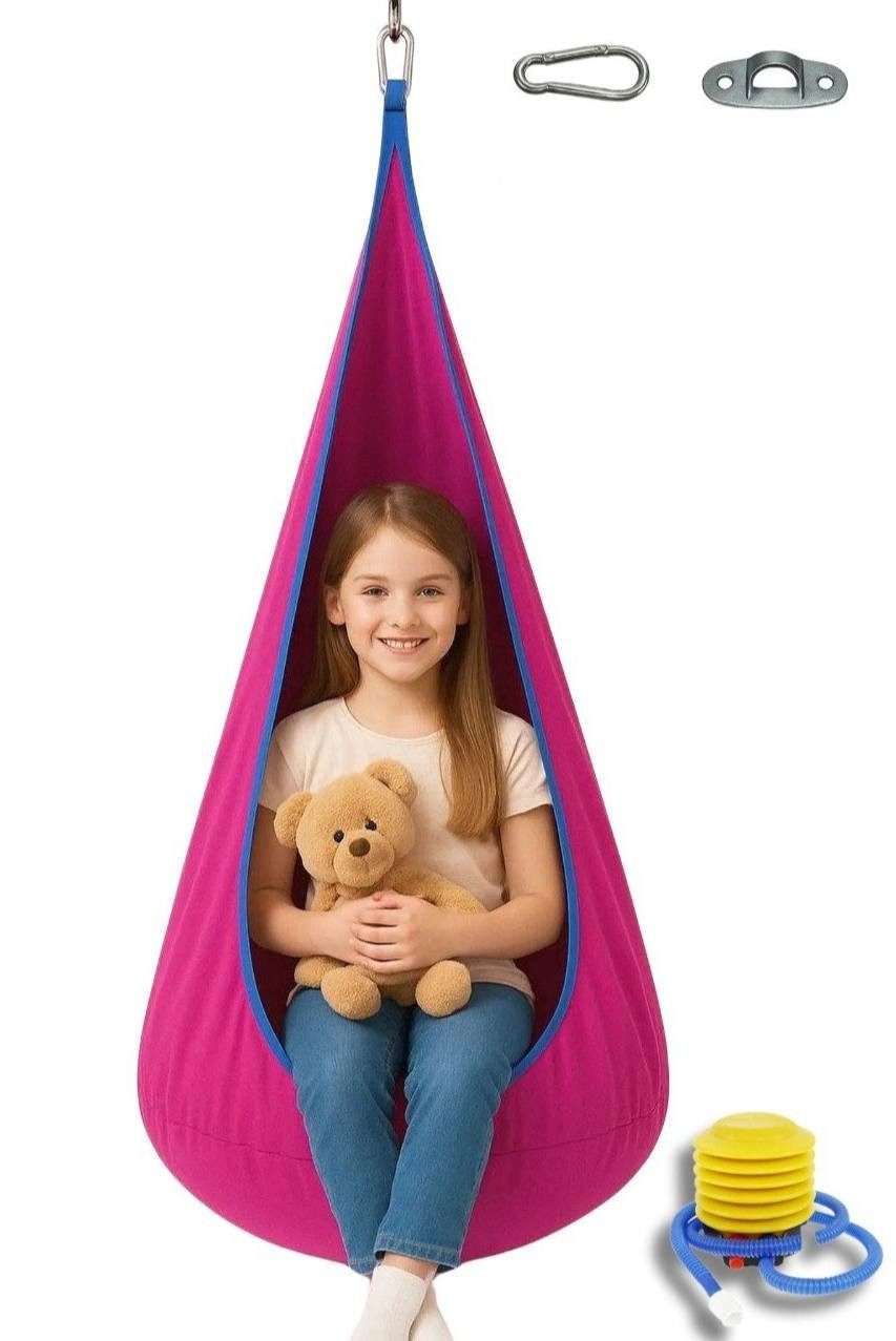 Diyarts Hängehöhle (Hängesitz Set, Kinder-Hängesessel aus Baumwolle), bis 80 kg, inkl. Aufhängung & Luftpumpe, für drinnen & draußen