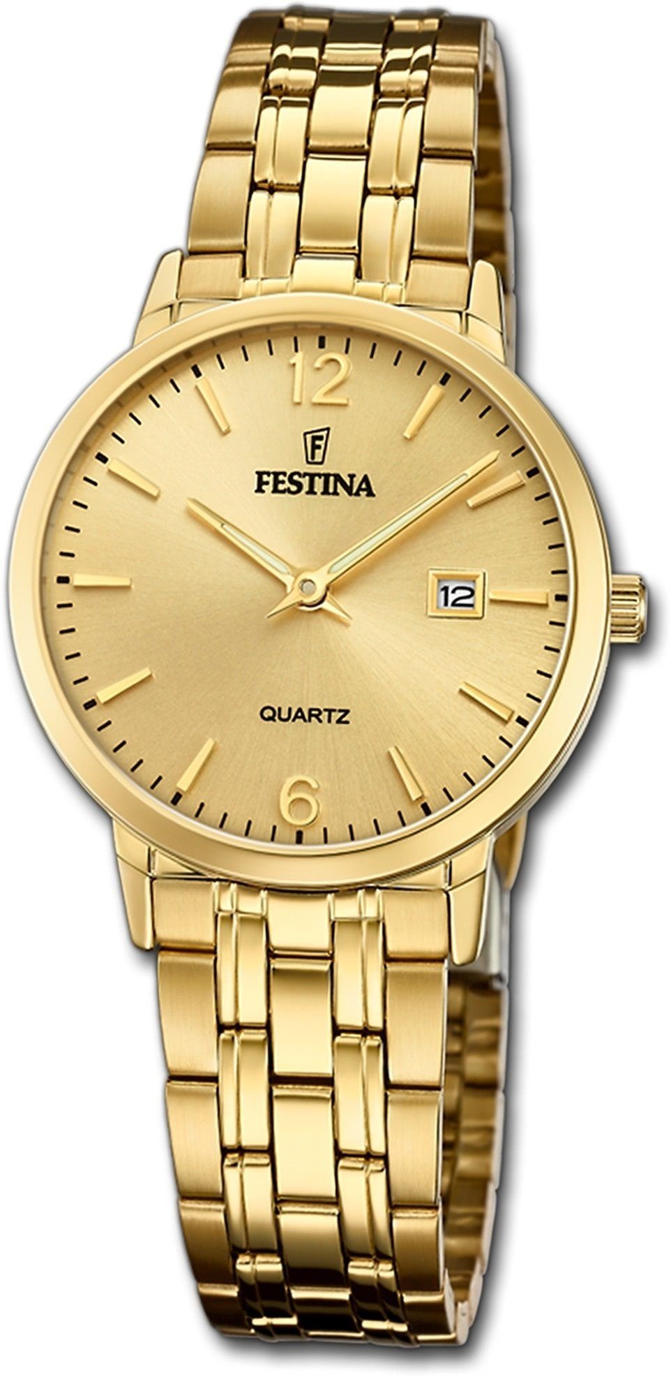 mittel Edelstahl Damenuhr Damen (ca. gold, Festina Uhr, rund, Festina Elegant 30,5mm) Edelstahlarmband Quarzuhr