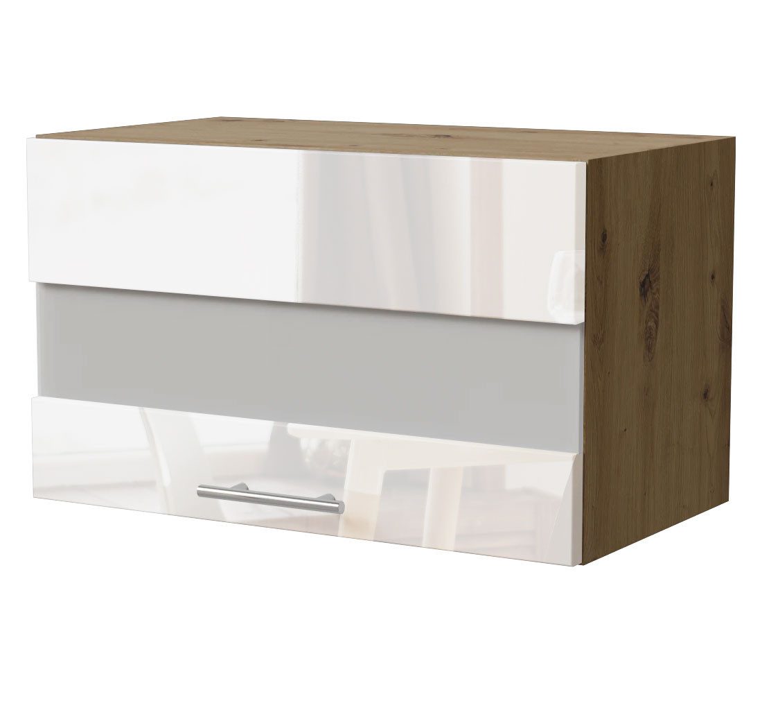 Feldmann-Wohnen Klapphängeschrank Essen (W4BS/60 LAM, 1 Klappe mit Milchglaseinsatz, innen 1 Fach, 1-St., moderne Optik, lackierte Fronten) 60x32,5x36cm Eiche Artisan - weiß Hochglanz (ES-W4BS/60/LAM)