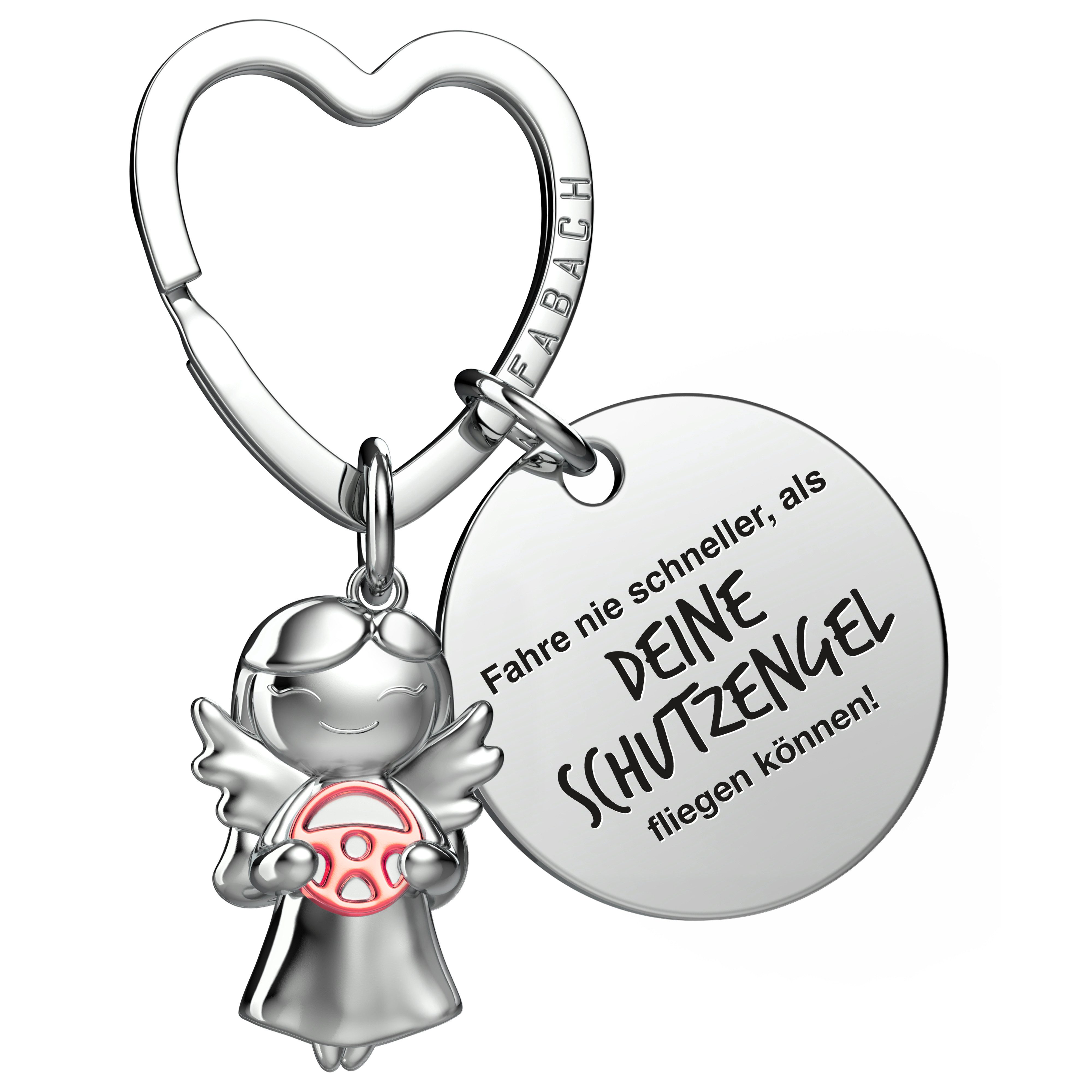 FABACH Schlüsselanhänger Schutzengel Star mit Lenkrad & "Fahr vorsichtig" Gravur