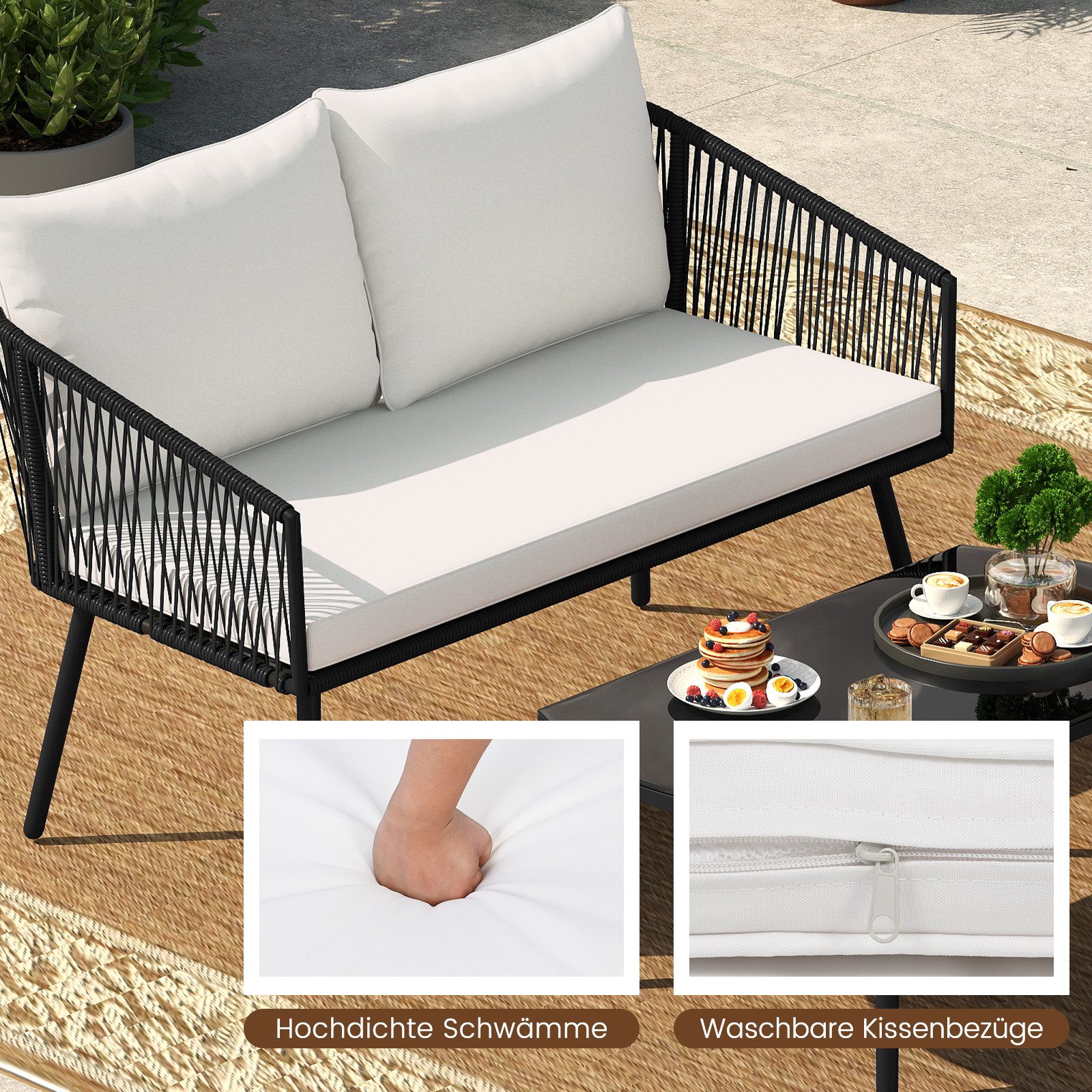 COSTWAY Gartenlounge-Set, (4-tlg), mit Esstisch, Balkonset 4 Personen mit Kissen