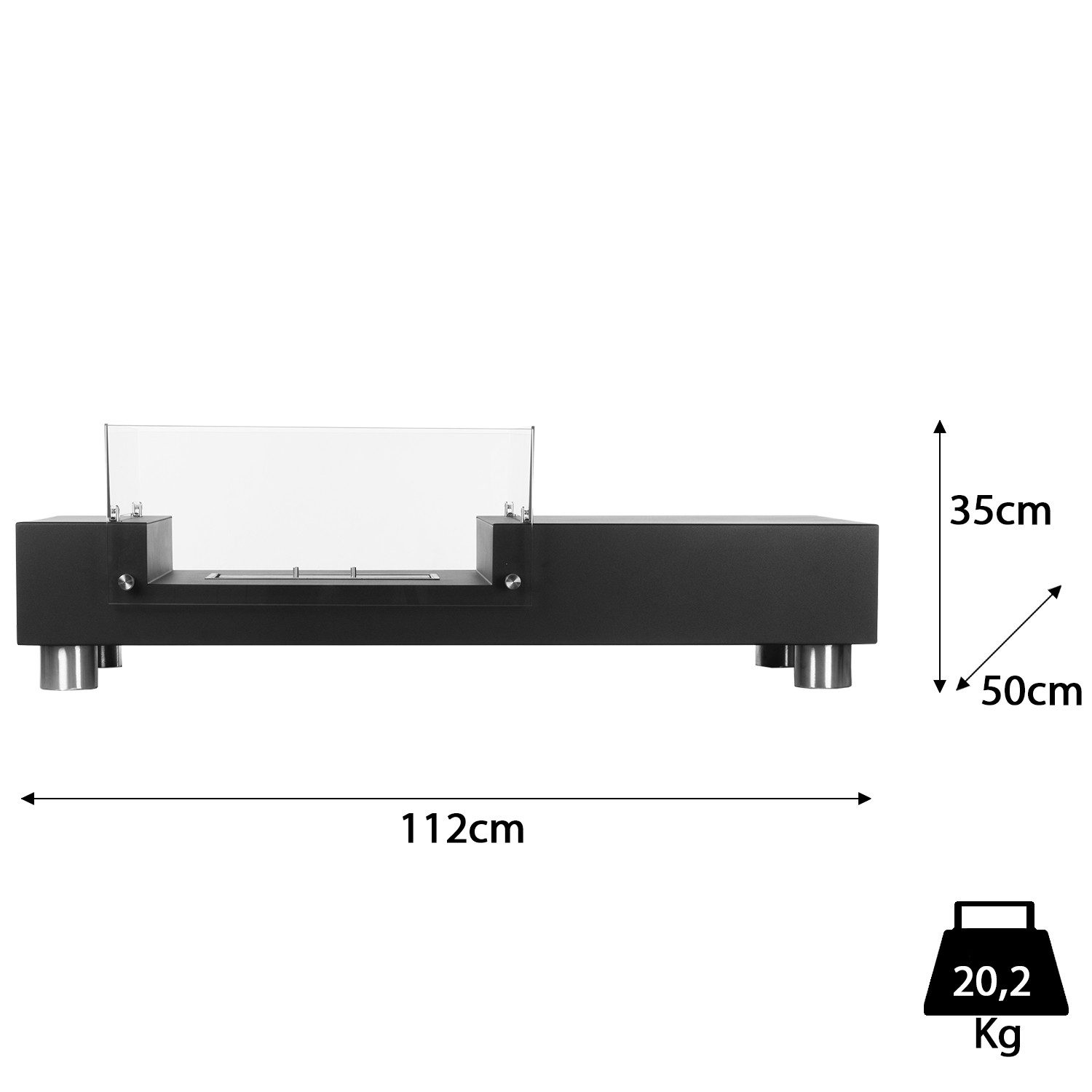 Moritz Dekokamin Standkamin 35 x 112 x 50 cm schwarz 1,5 Liter Brenner, Ethanolbrenner Glasfeuer Terrassenfeuer Kamin