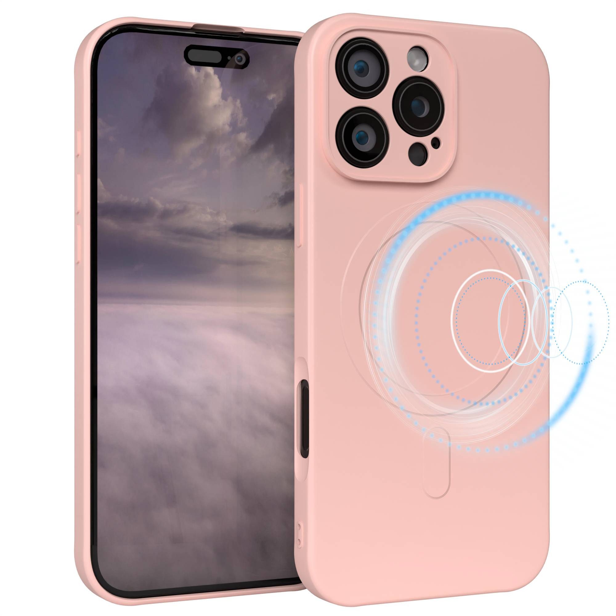 EAZY CASE Handyhülle für Apple iPhone 16 Pro Max Hülle Silikon 6,9 Zoll, MagSafe Schutzhülle Silikoncover mit Kameraschutz Rosa / Altrosa